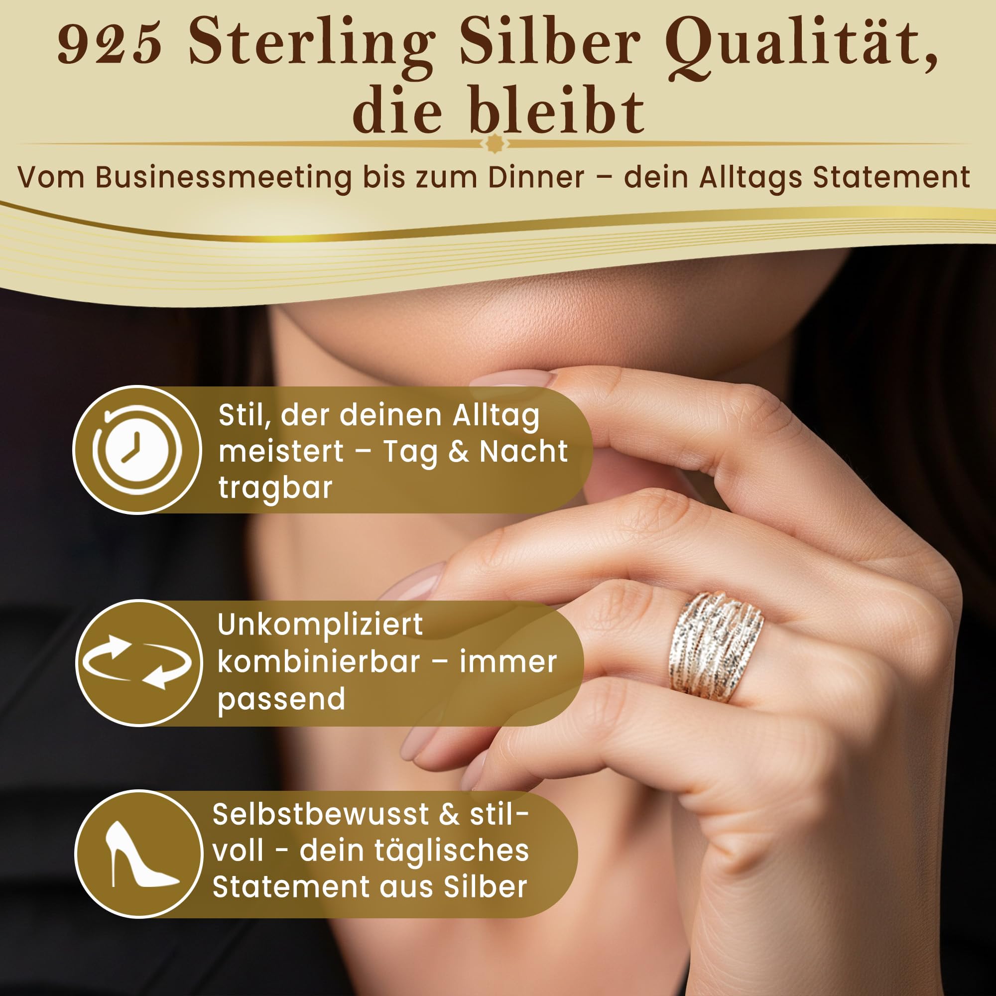 Cassini Wickelring 925 Sterling Silber – Massiver, breiter Damenring in Größe 52-64 mit auffälligem Design – Nickelfrei & antiallergisch – Hochwertiger Ring für Alltag & besondere Anlässe