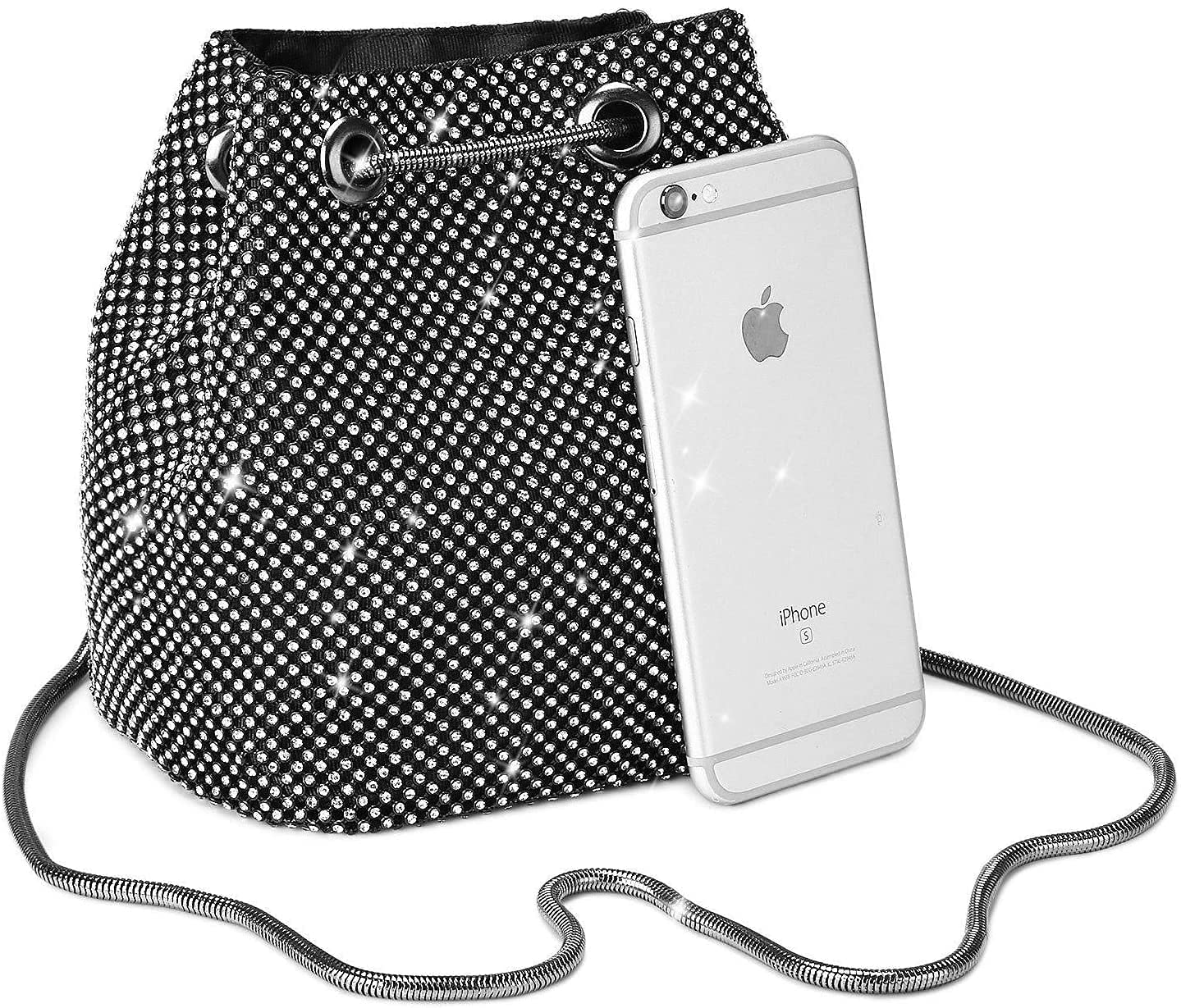 RajoNN Damen-Abendhandtaschen, Tasche, Strass-Clutch, Umhängetasche, Kettentasche, Hochzeit, Party, Disco (Silber) (Gold)