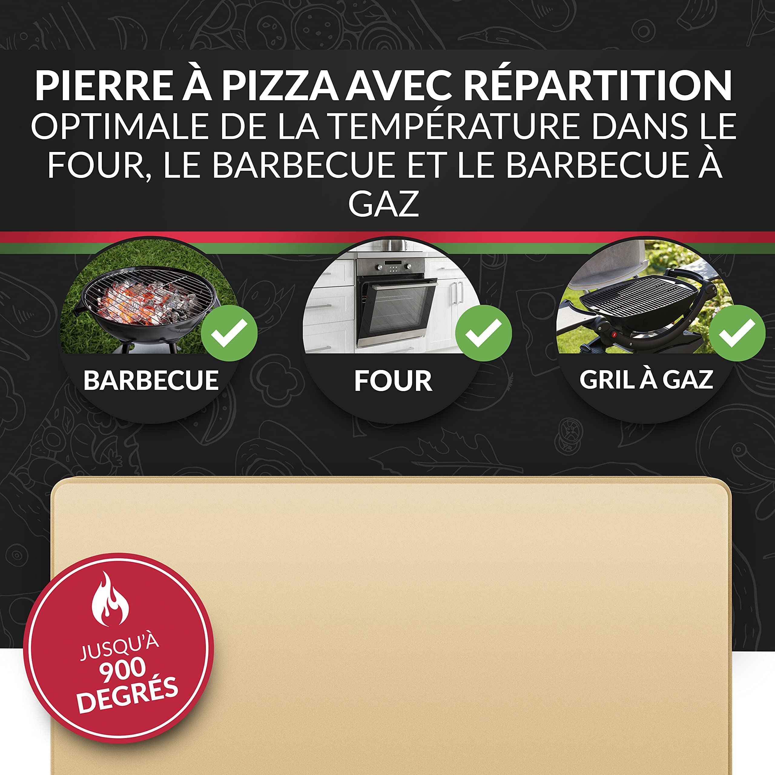Pizza Divertimento Pierre à pizza pour four - Avec pelle à pizza en bois - Pierre pizza en cordiérite - Pour une base croustillante et une juteuse