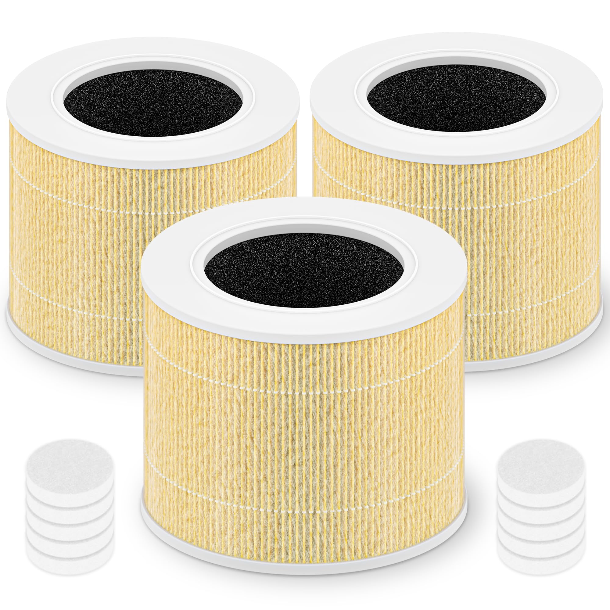 Core Mini Replacement Filter for LEVOIT Core Mini and Core Mini-P Air Purifier, 3-in-1 High-Efficiency Filter, Core Mini-RF-PA, 3 Filter & 10 Fragrance Sponge, Yellow, For Office Livingroom Bedroom
