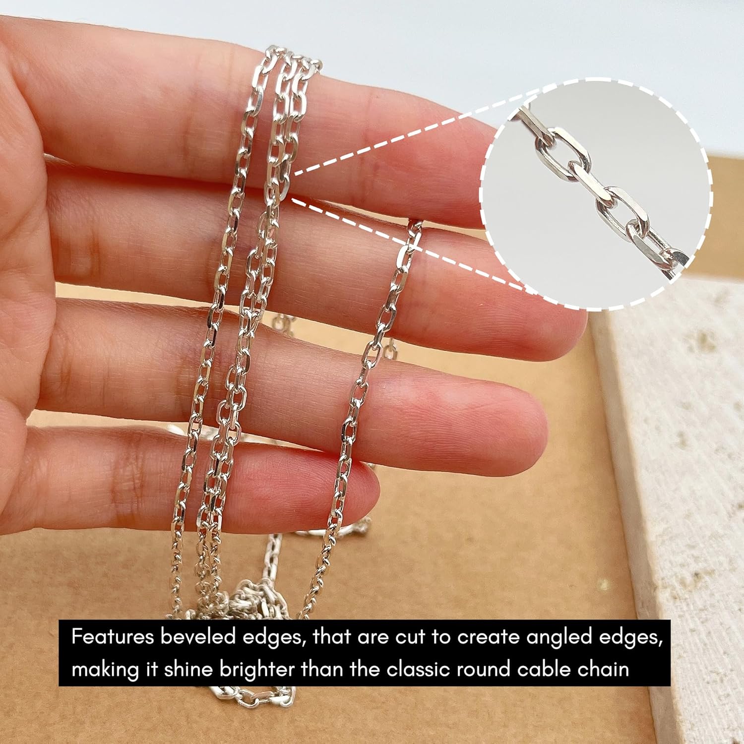 Gryrigns 5Feet 2.1mm 925 Sterling Silver Cable Chain Link Bulk for DIY Craft Jewelry Making (12.65 Grams) - Image 2