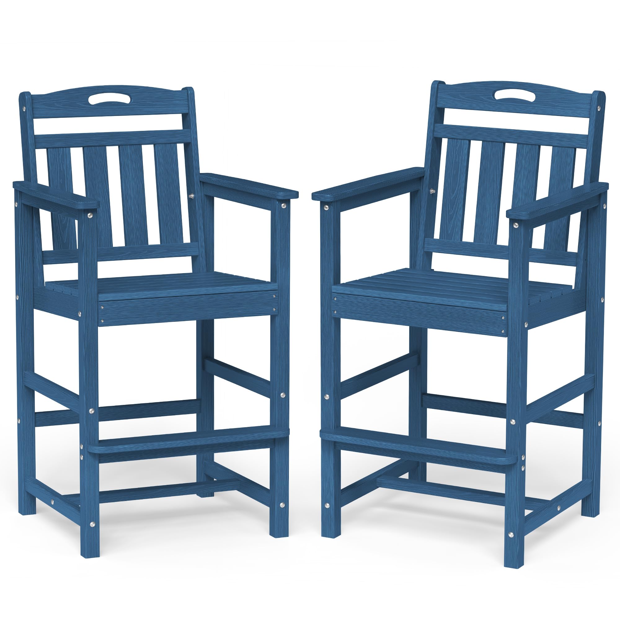 Ciokea Outdoor Bar Chairs, Oversized Adirondack Patio Bar Stools with 27" Seat Height, HDPE Heavy Duty Modern Tall Outdoor Chairs Bar Funiture for Bar Deck Balcony Kitchen Counter Yard, Nvay Blue