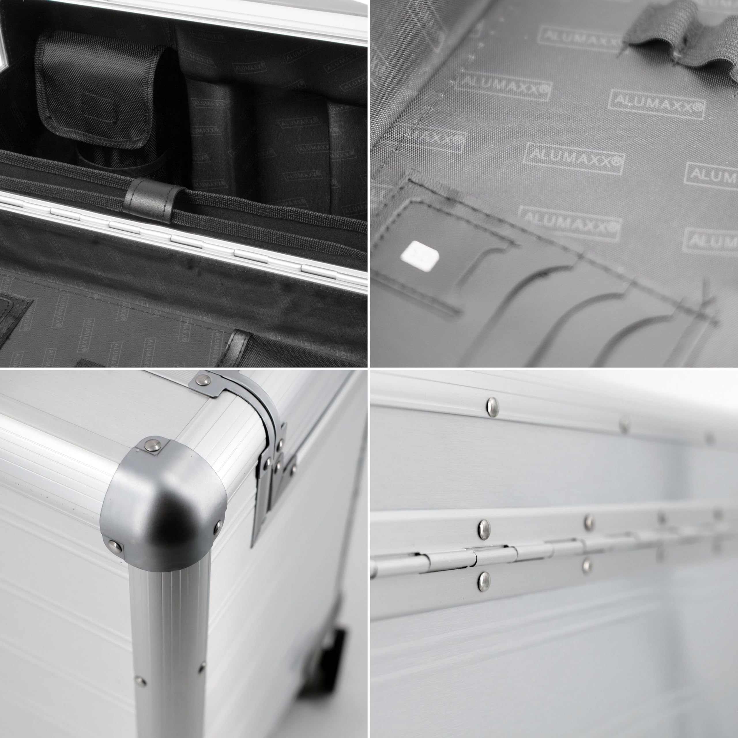 Alumaxx Pilotenkoffer Pandora aus Aluminium, Circa 36 x 47 x 25 cm, Vier 360 Rollen, 47 cm, 36 L, Silber Matt