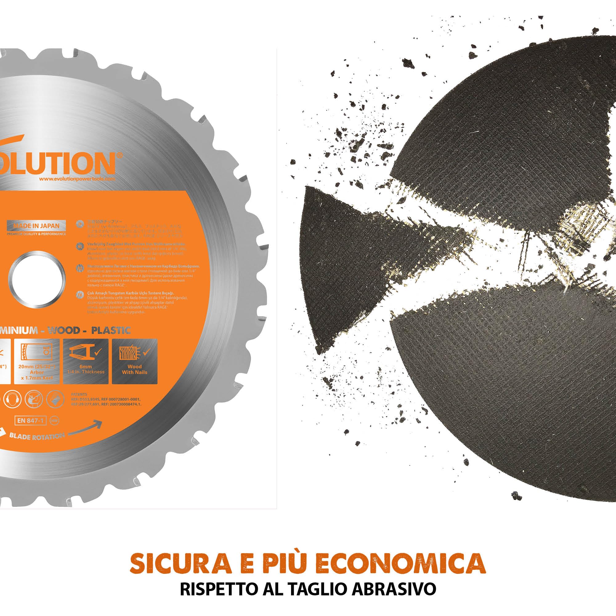 Evolution Power Tools Rage 4 Troncatrice a trazione - Multi-materiale per tagli su legno, metallo, plastica e molto altro, 185 mm, 230 V