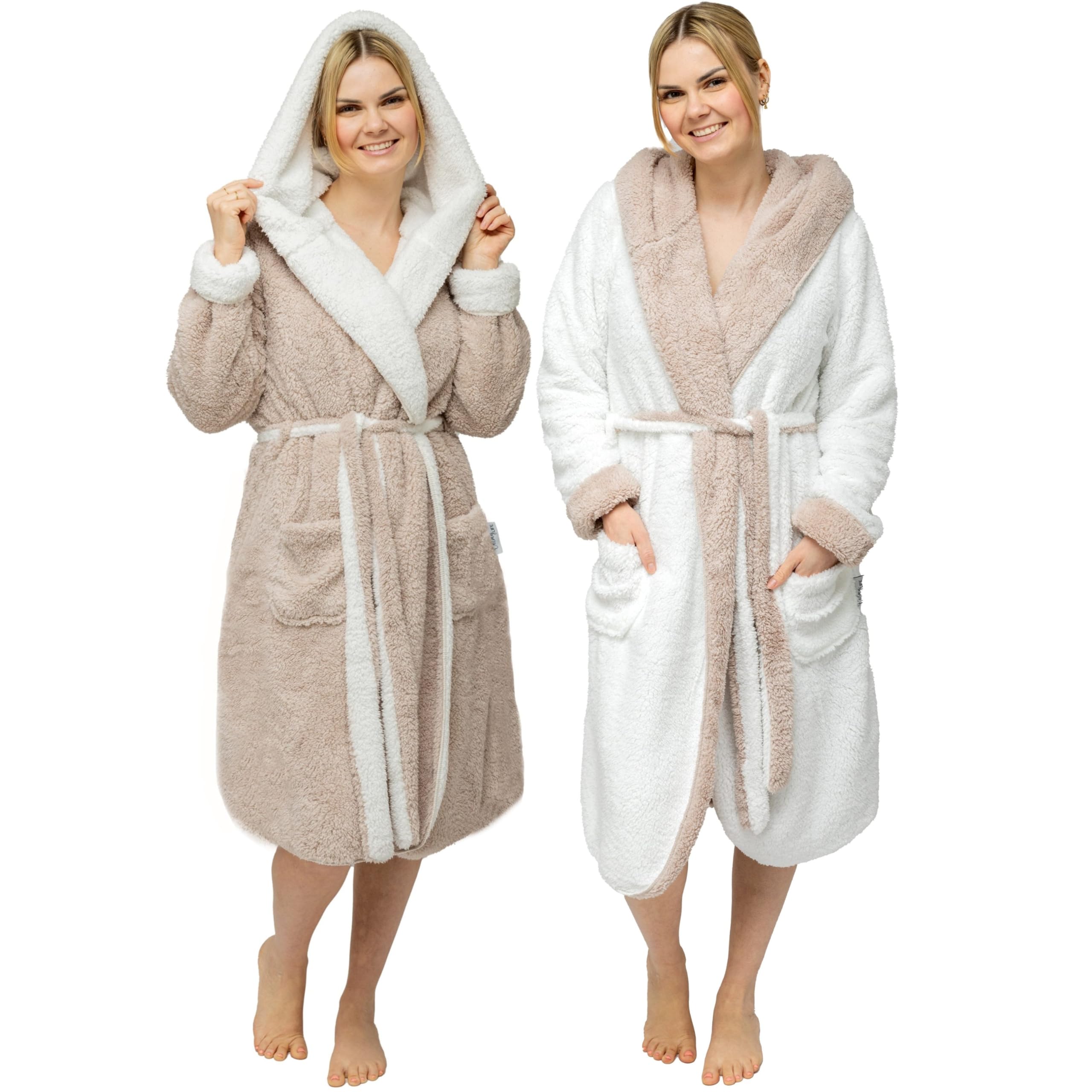 Peignoir moelleux pour femme - Avec fonction réversible douillet à capuche Robe de Chambre de Bain Cocooning Douillet