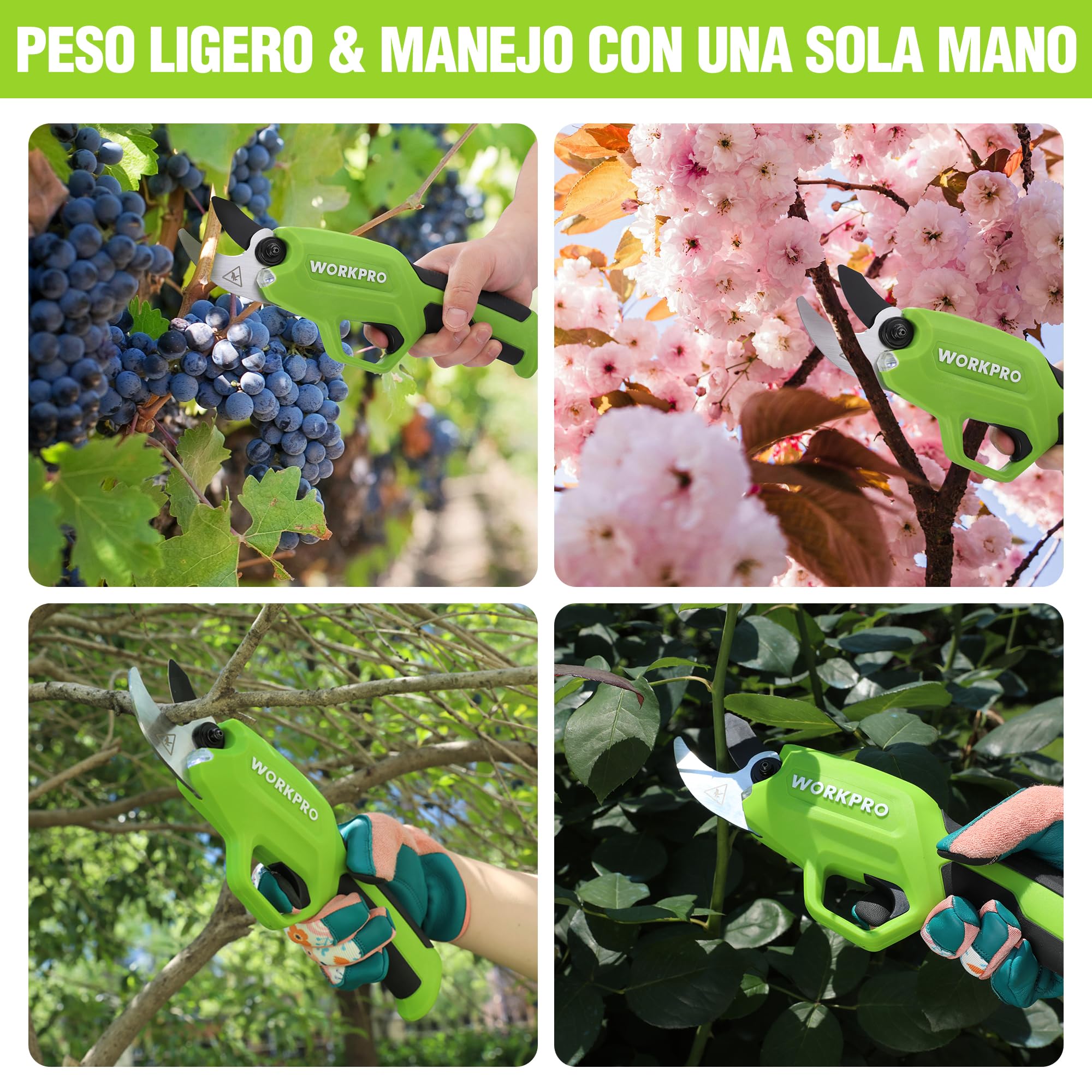 WORKPRO Tijeras de Podar Electricas de 7,2 V, Podadora Eléctrica Inalámbrica, Tijeras de Podar a Bateria de 2000 mAh, para Jardines, Ramas y Árboles Frutales