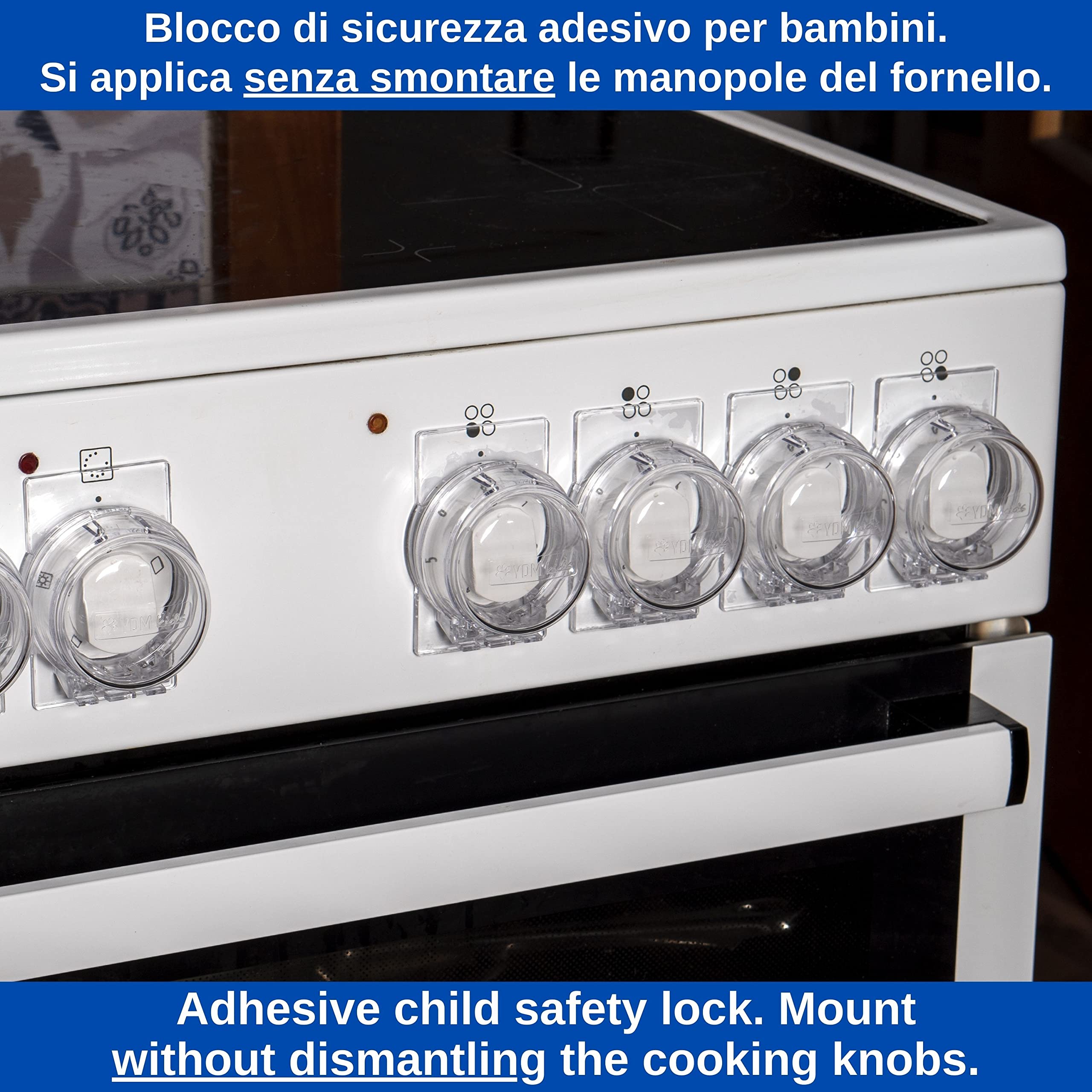 Copri Manopola per Fornello, 6 piezas, Trasparente, Protezione per Manopole del Piano Cottura, Blocco di Protezione per Fornelli da Cucina, max. Ø 49 mm manopola, min. 61 mm distanza centro a centro