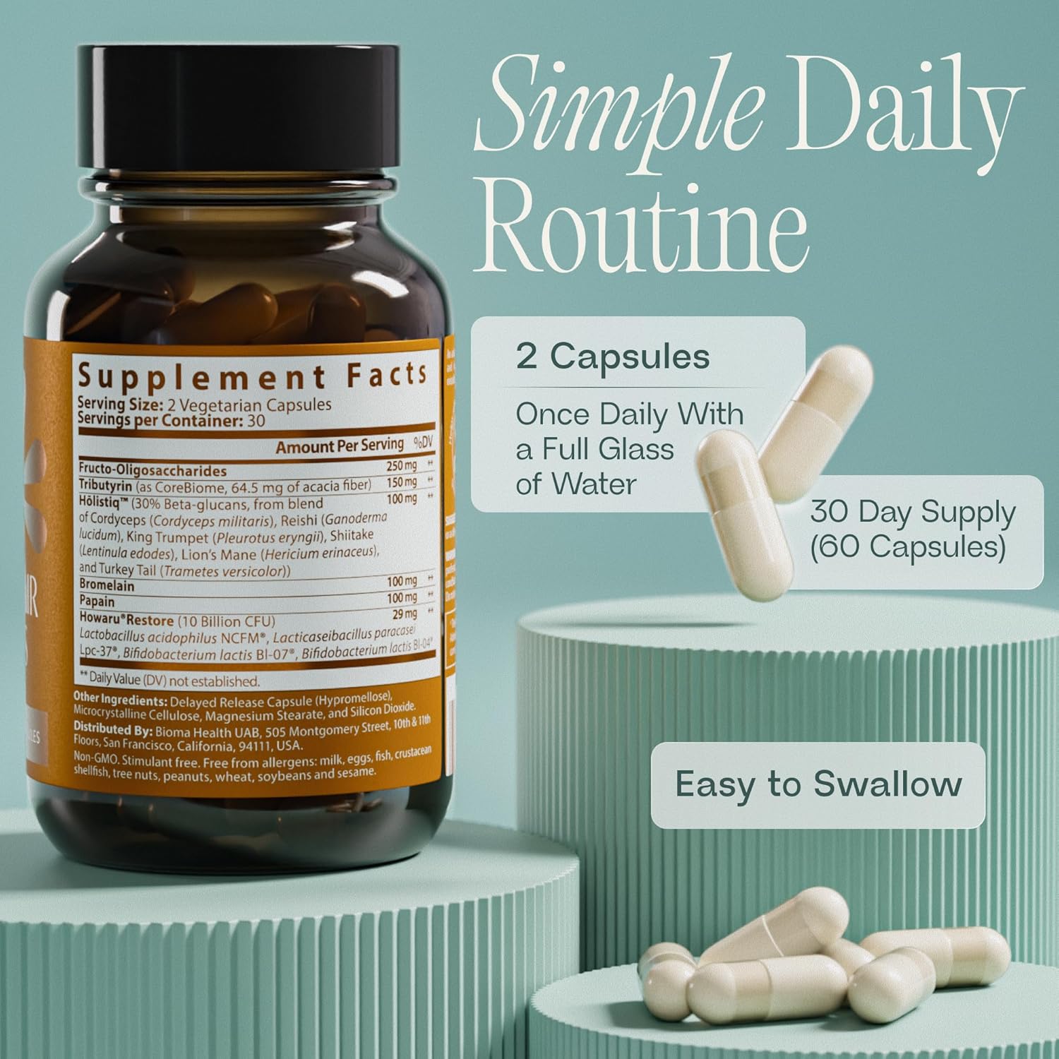 BIOMA Probiotics for Digestive Health 10 Billion CFU - 5-in-1 Gut Health Supplement with Prebiotics & Enzymes - Bloating Relief for Women & Men - Delayed Release (60 Capsules - 30 Day Supply) - Image 4