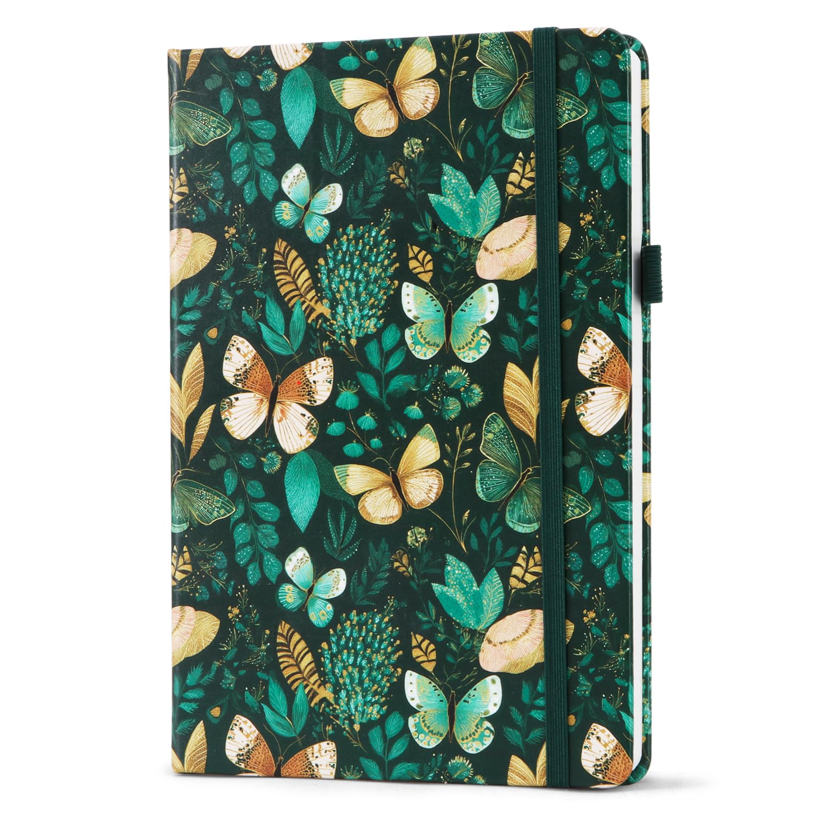 A5 Dotted Journal Notizbuch für Frauen, 160 Seiten, 100 g/m² dickes Papier, Punktraster Journal für Journaling, Planung, Gewohnheitenverfolgung & Notizen, grüner Schmetterling