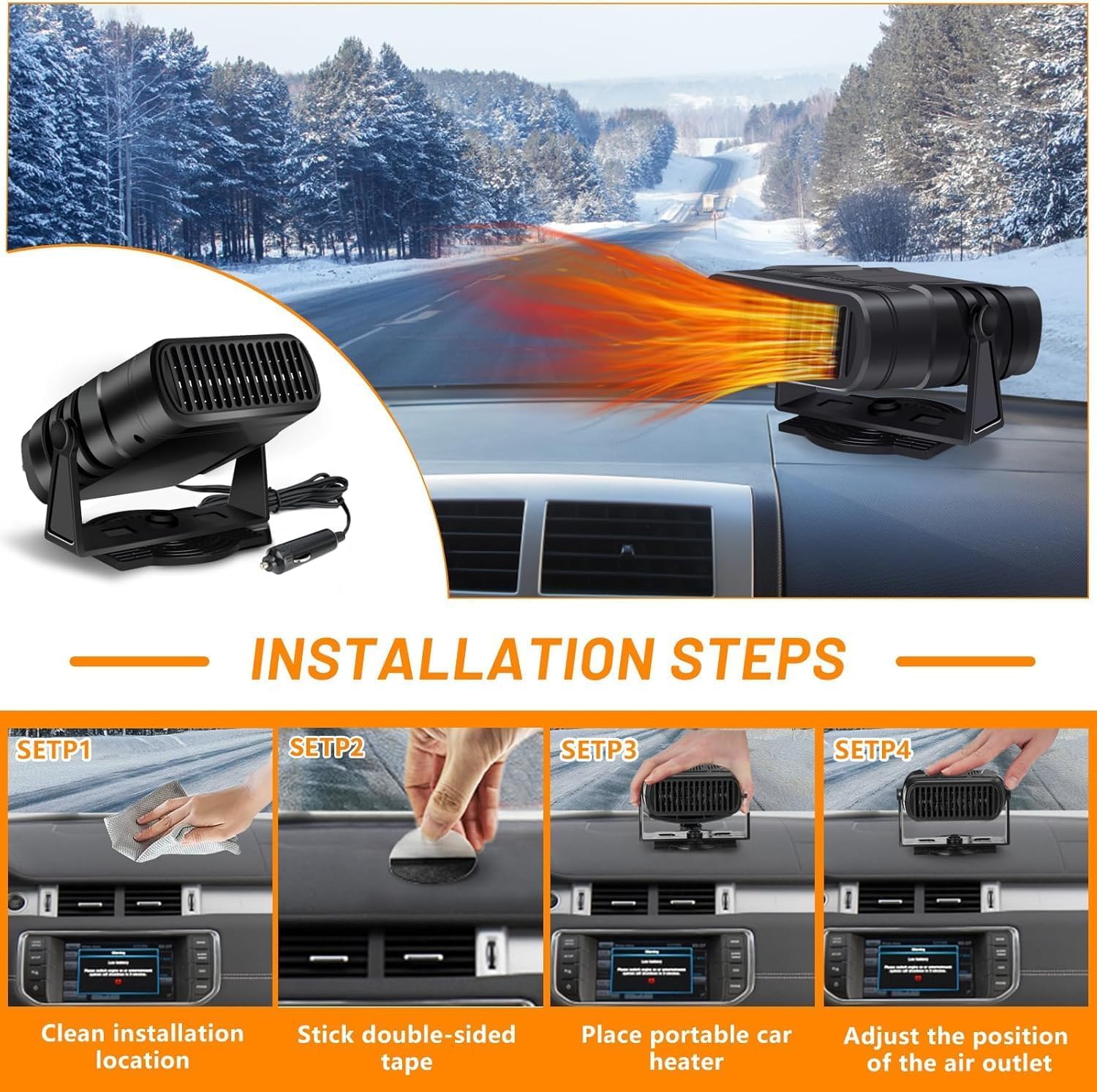 Riscaldamento Auto 12v 120W Sbrinatore Auto 2 in 1 Riscaldatore per Auto Demister Sbrinatore Ventilatore Veicolo Riscaldamento Automatico Demiste Rotazione di 360° per Lo Invernale sbrinamento