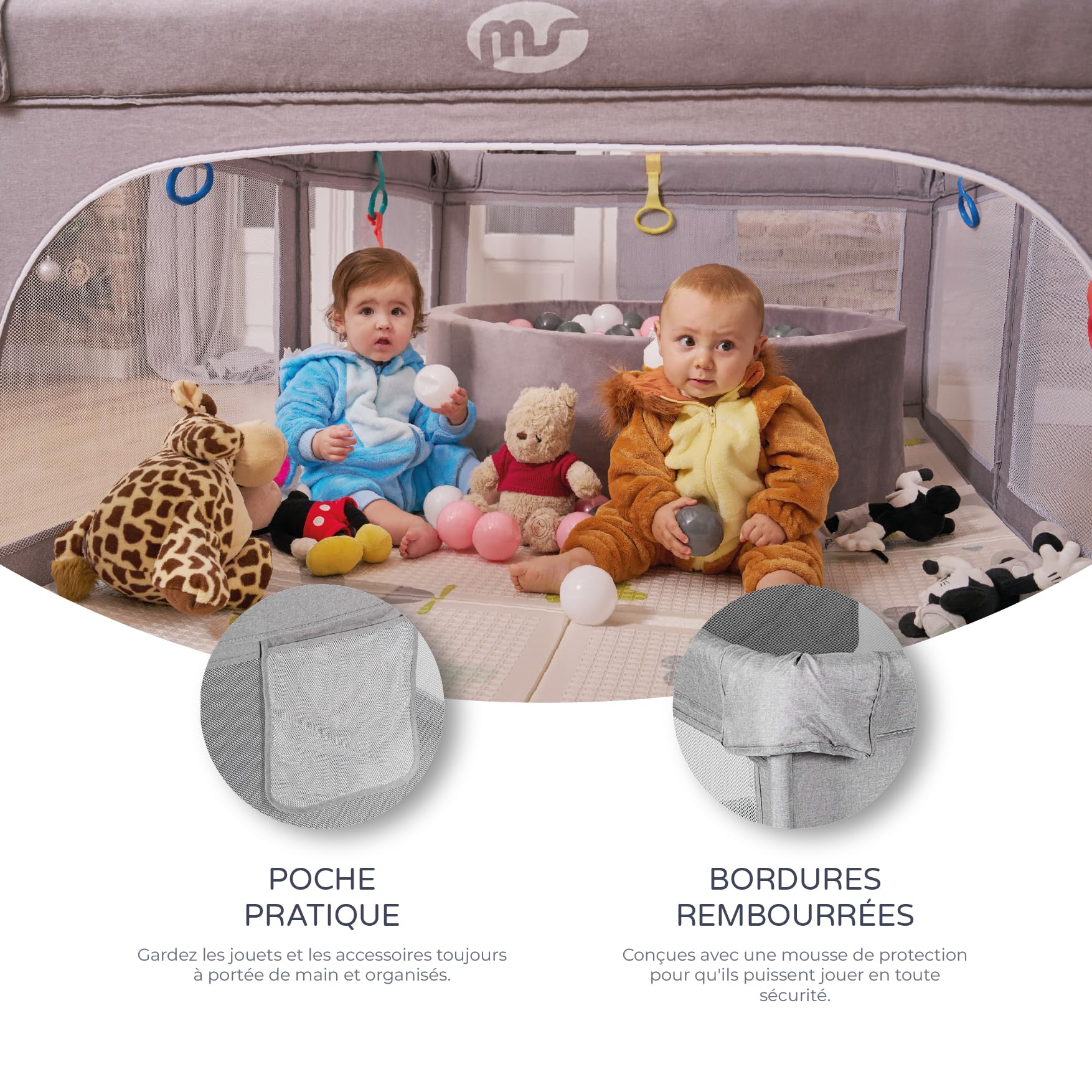 MS BabyWrld - PARC DE JEUX OXFORD - XXL - 200x180 - Parc pour bébé pliable | Aire de jeux pour bébé | Sécurisé | Avec ouvertures zippées et fenêtres en filet | Sac de transport