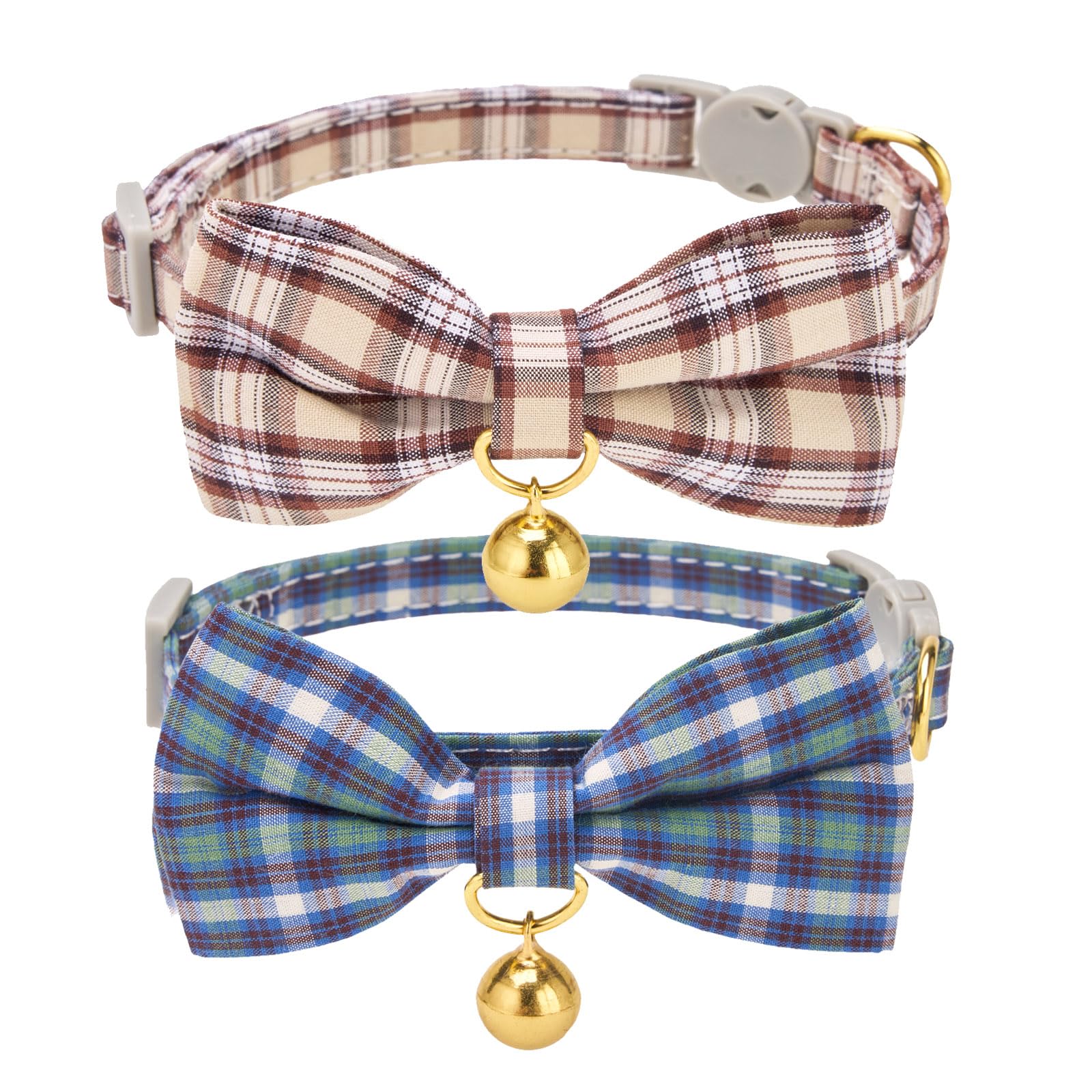 2 Pack Plaid Cat Collars, Breakaway Bow Tie With Bell For Kittens — image 1