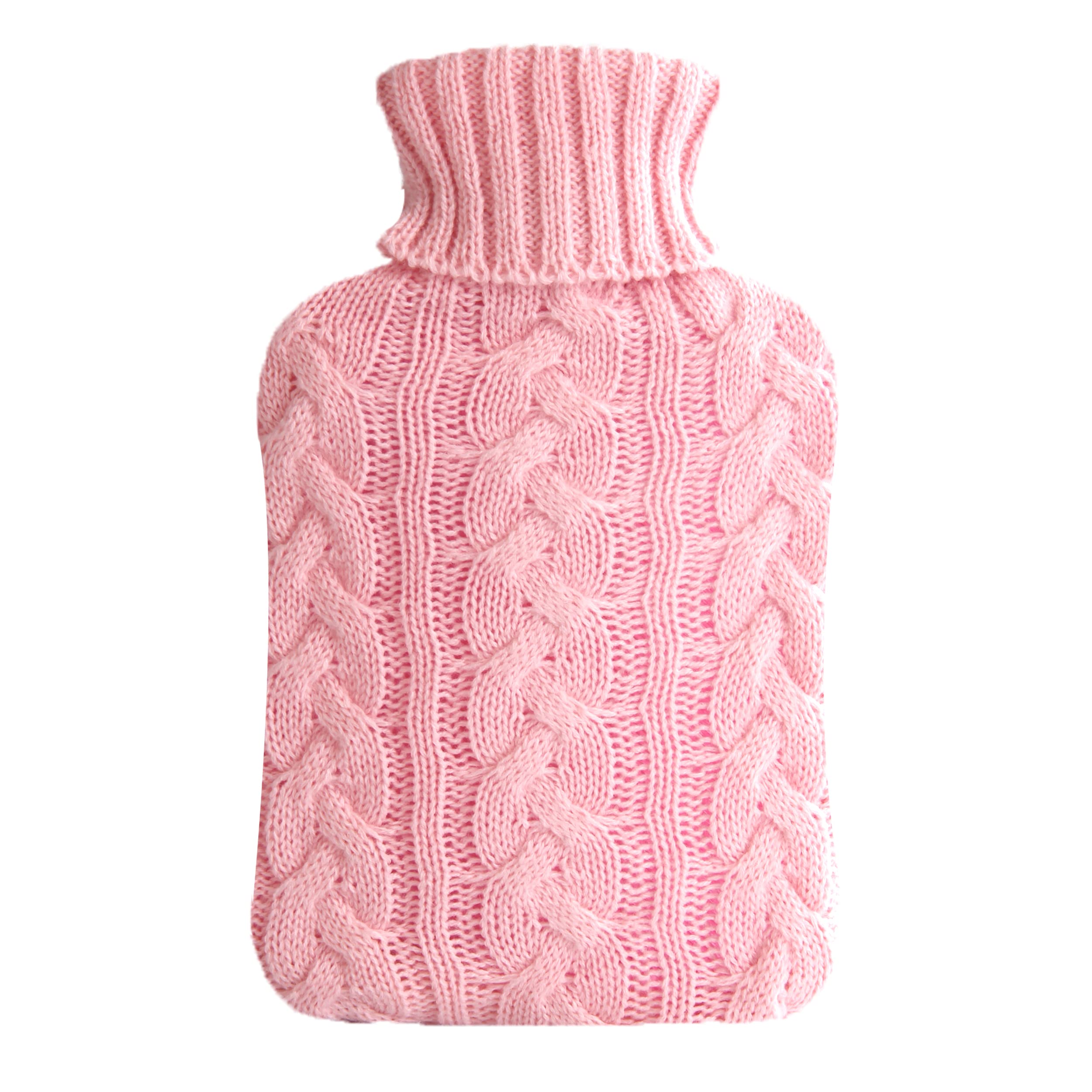 samply Hot Water Bottle with Knitted Cover, 1L Hot Water Bag for Children,Hand Feet Warmer,Pink