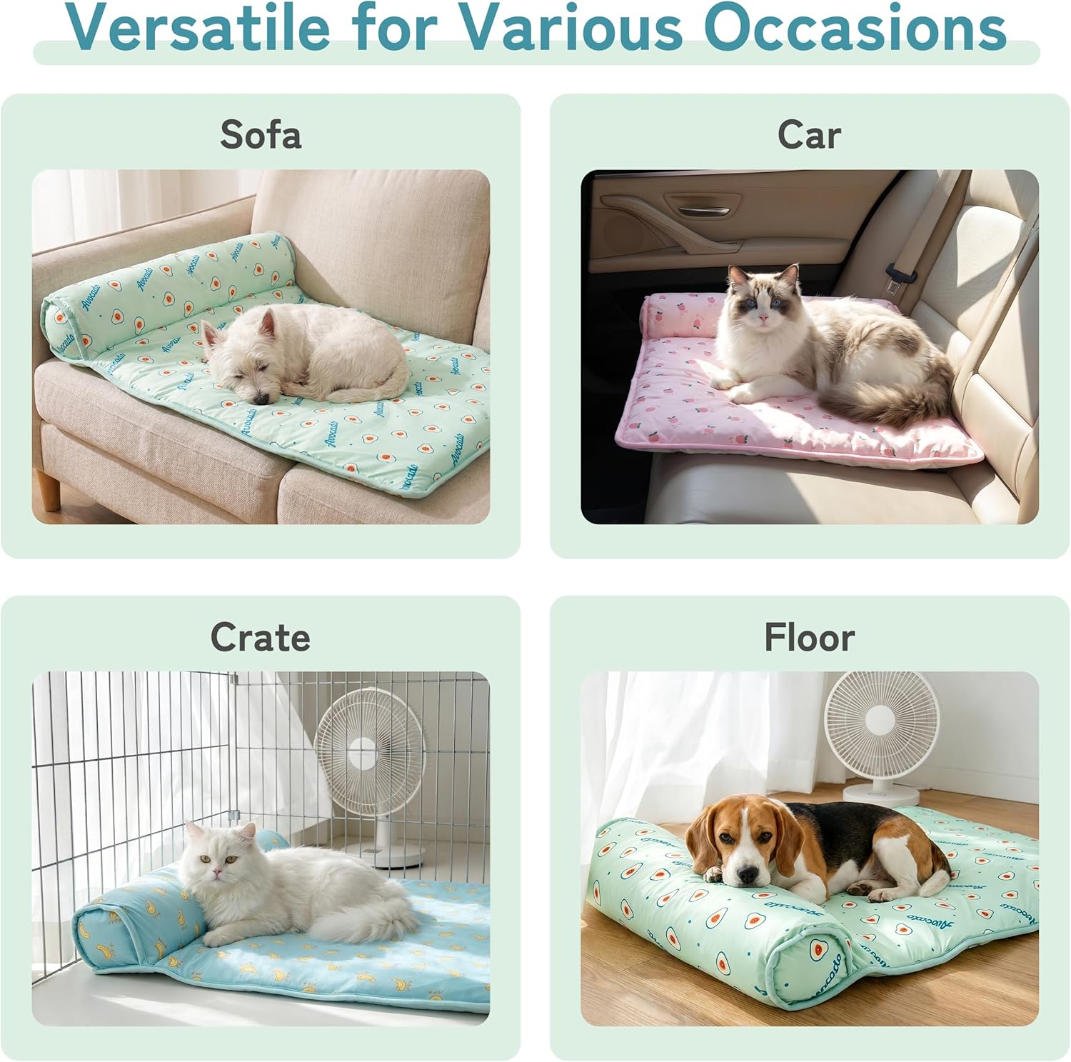 PUMYPOREITY Cooling Dog Bed, Pet Cooling Mat with Pillow, Ice Silk Cooling Dog Blanket, Self Cooling Pad for Cat,Dog, Washable Summer Pet Mat for Kennel, Crates, Sofa, Floor, Pink, S