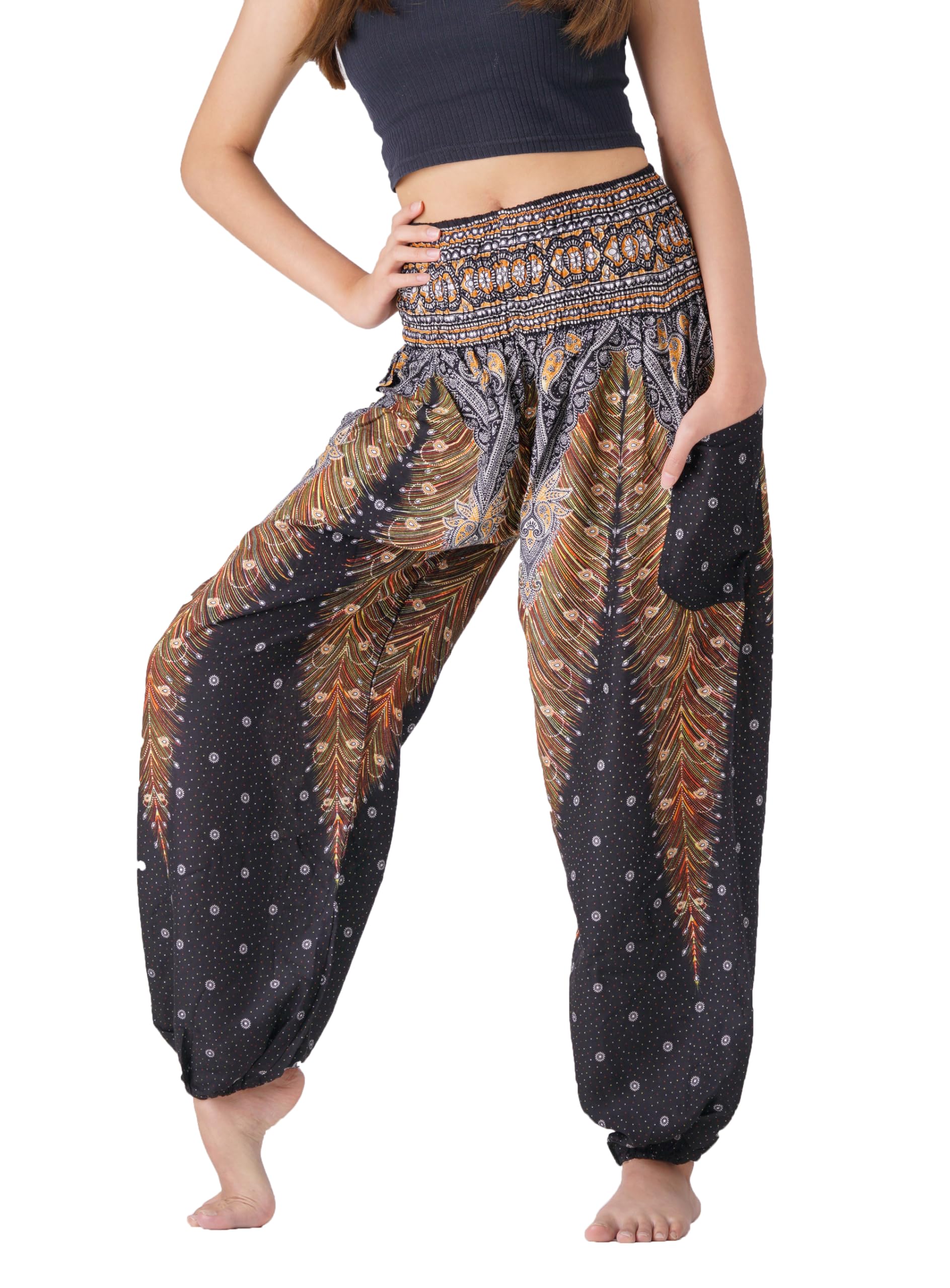 B BANGKOK PANTS Women's Harem Pants Women Boho Clothes Hippie Pants Yoga Pants with Pocket for Women Harem