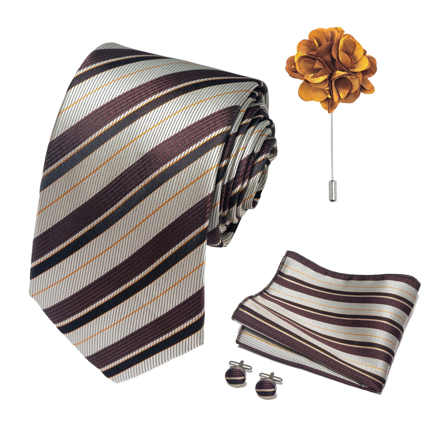 joy alice 70 Colors Ties Set Men Mixed Color Necktie Handkerchief Cufflinks Brooch 3.15 Formal