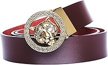 Mens Luxury Gold/Silver Tiger Buckle 35-mm Original Cowhide Leather Belt