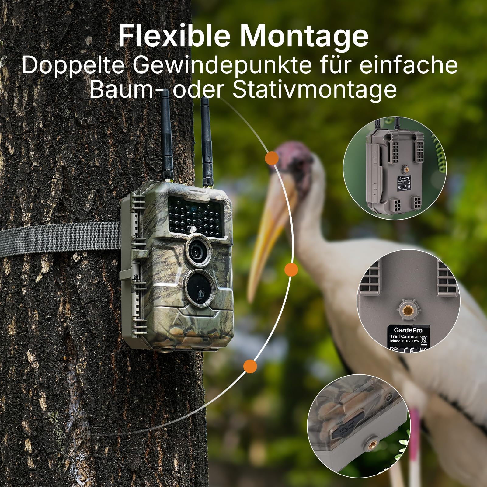 GardePro E6 2.0 Pro 4K Wildkamera WLAN mit 7800mAh Akku und 64GB SD Karte, 64MP Wildkamera mit Handyübertragung App, Wildtierkamera mit Bewegungsmelder Nachtsicht, 0,2s Schnelle Trigger, IP66