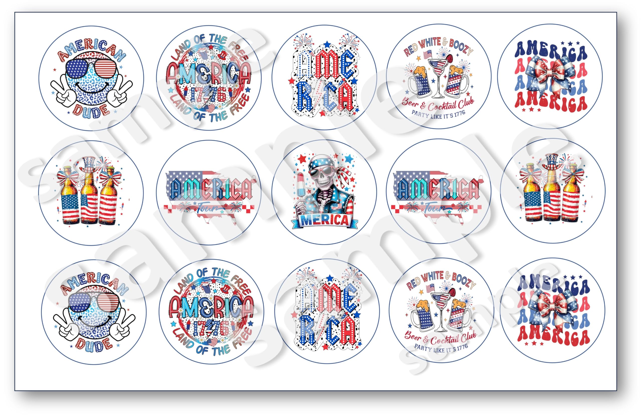 Edible 4th July USA flag Oreo cookies covered images, cupcake topper printed on edible paper sugar icing sheet, for cookie decorating, 15 circles 2