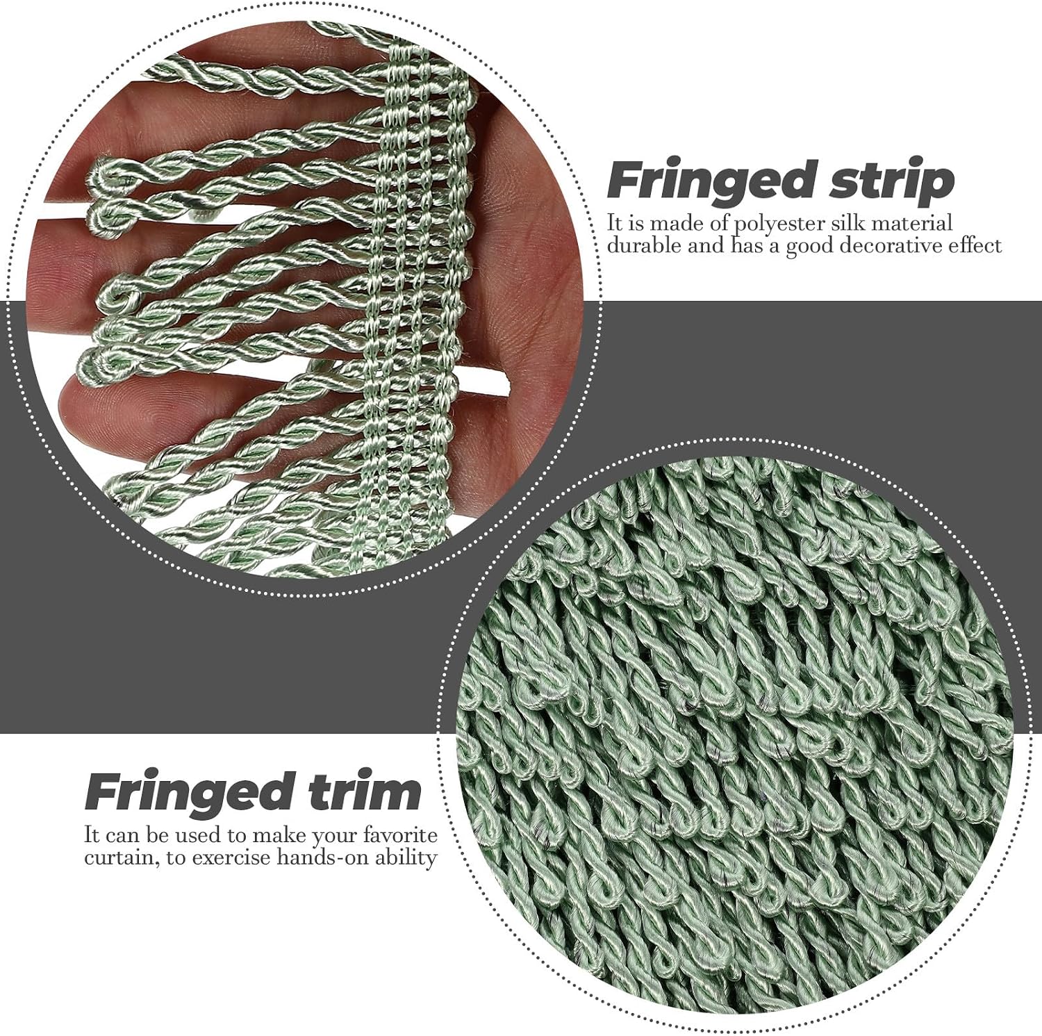 Amosfun Fringed Tassel Trim for Sewing DIY, Green Curtain and Sofa Decorative Fringe Strip, 1 Roll Tassel Fringe Accessory for Crafting and Home Decor