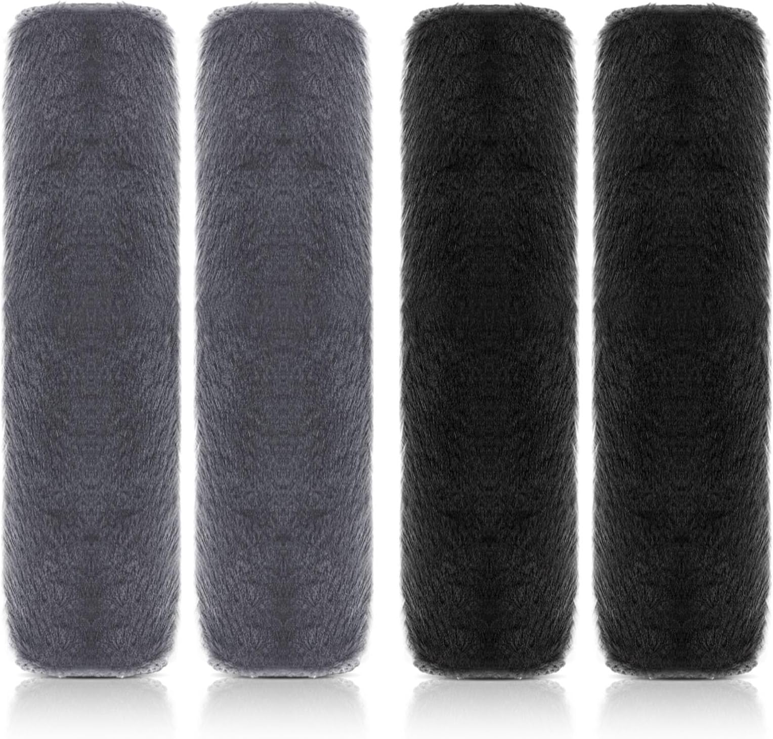 Lanjue 4PCS Faux Sheepskin Car Seat Belt Pads Cover, Black Grey Seatbelt Strap Cover Soft Faux Fur Safety Belts Cover for Kids Adult