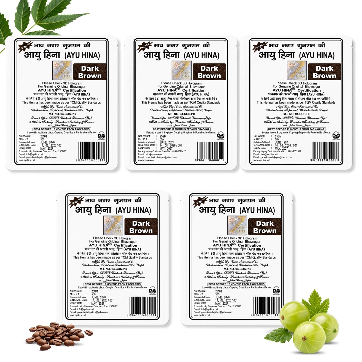 Ayu Hina Henna Dark Brown (Pack of 5), Herbal Hair Color, Original Bhavnagar Henna-image-30