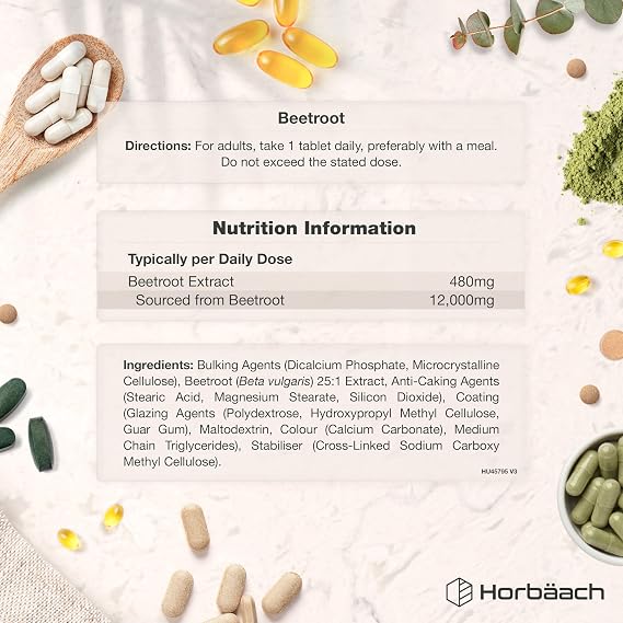 Beetroot Tablets 12,000mg | 120 Tablets (4 Month Supply) | High Strength 25:1 Beetroot Extract | Suitable for Vegans and Vegetarians | By Horbaach