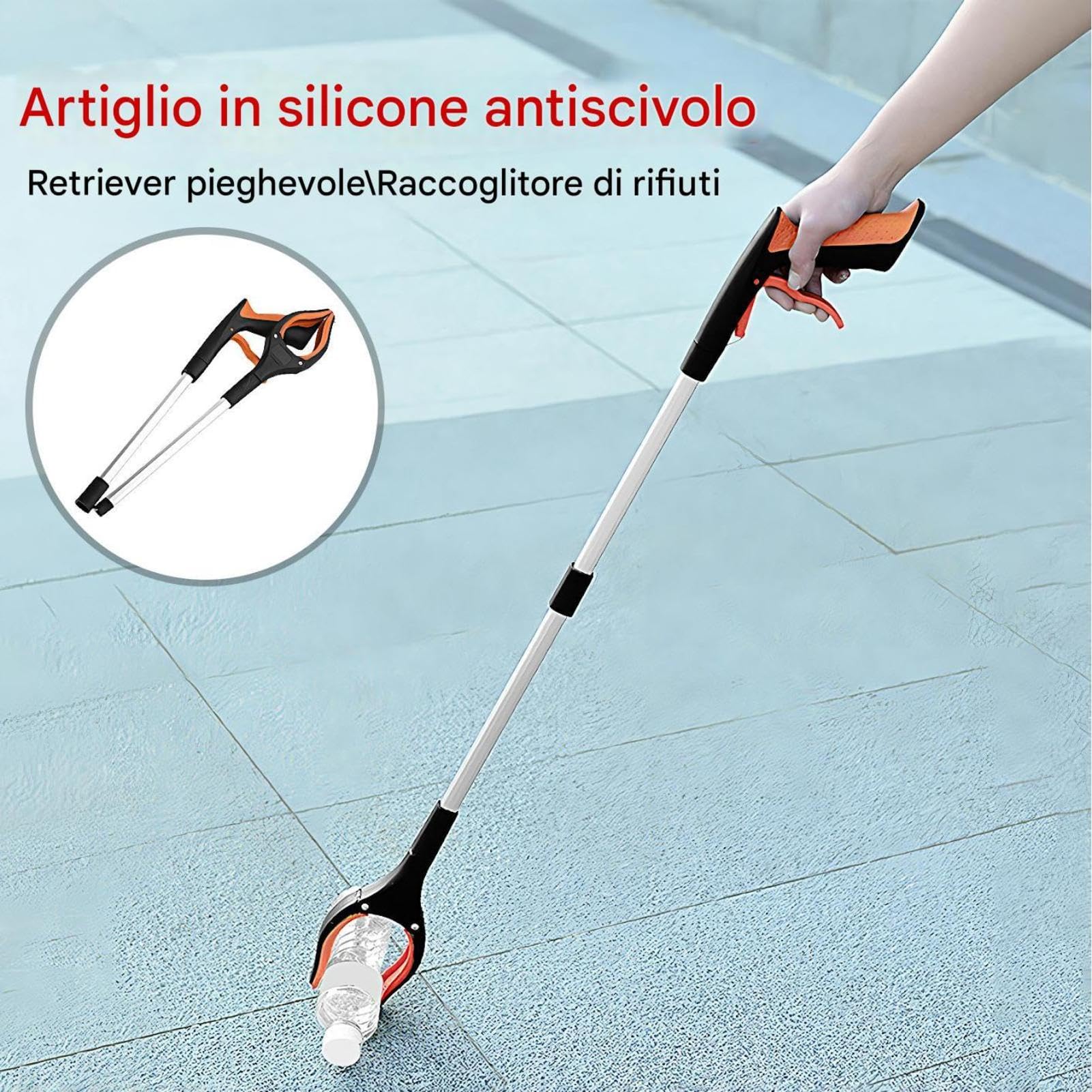 Strumento Grabber Reacher - Lega Di Alluminio Pieghevole Da 33 Pollici, Artiglio Magnetico In Silicone Antiscivolo | Bastone Raccoglitore Manuale Per Pinzette Sanitarie Per Rifiuti E Assistenza Alla M