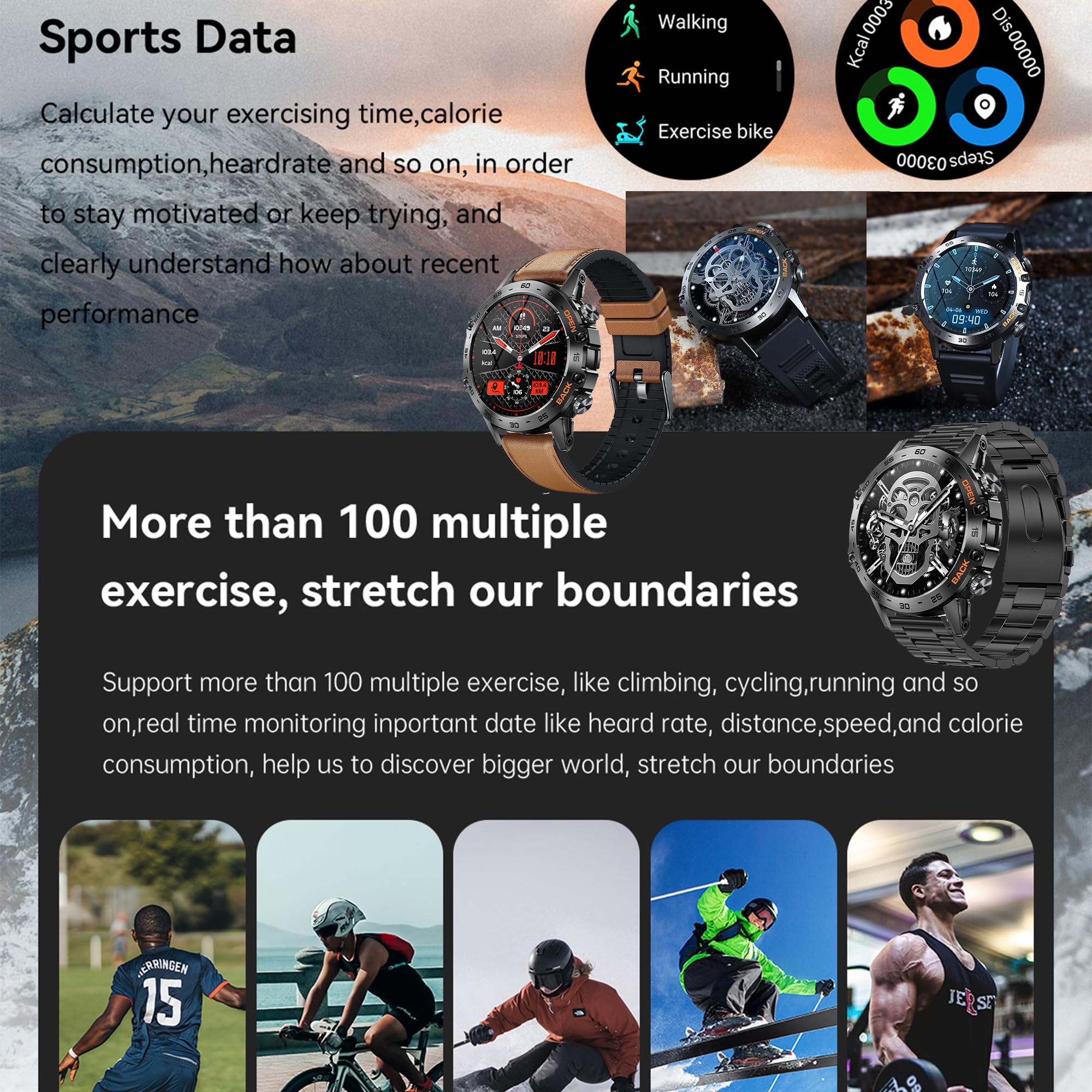 1,39" AMOLED Montre Connectée Homme avec Appel Bluetooth 5,2, Smartwatch Compatible Samsung Huawei Xiaomi Android iOS Podometre GPS Partagé Montre 123 Sports Cardiofrequencemetre (Noir)