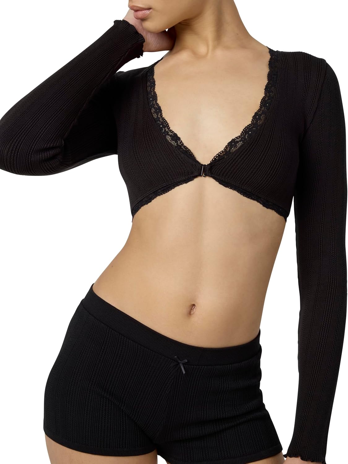 Florence by Mills Womens Villa Collection Pointelle Tie Front Top - Image 5