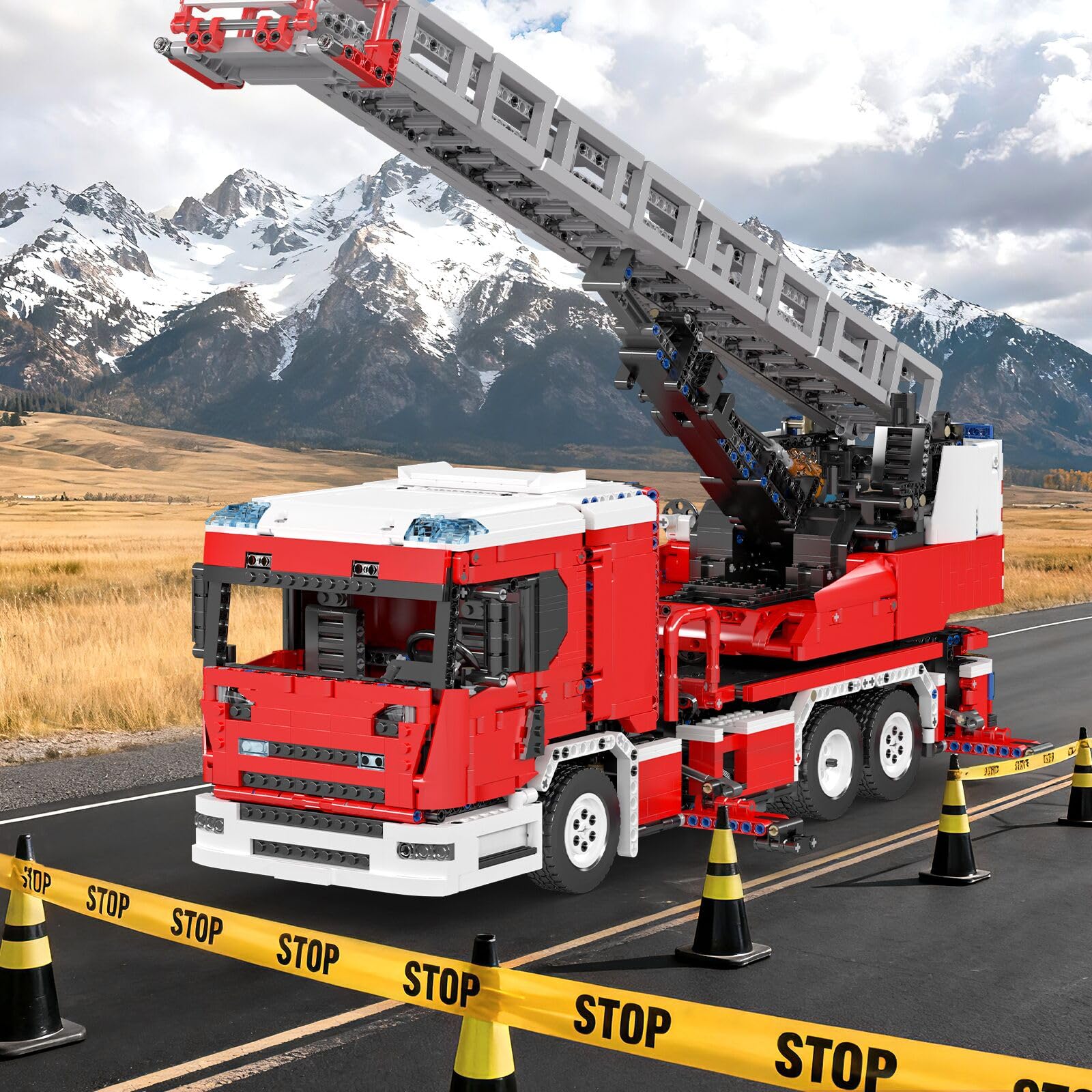 Mould King 17022 Technik Feuerwehr Drehleiter LKW Technik Bausatz – Ferngesteuertes Feuerwehrauto mit Motoren, Große Bausteine Modell für Erwachsene & Jugendliche ab 14 (4886 Teile)