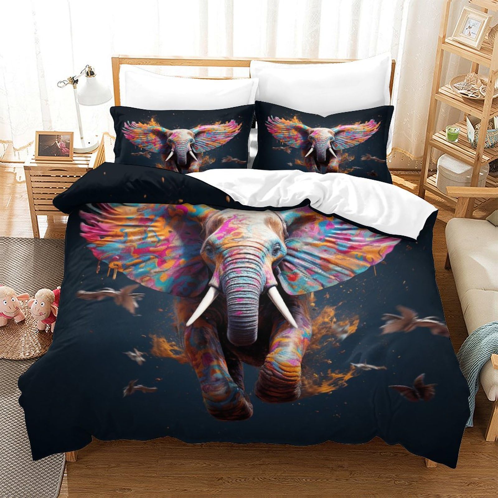 P1S9U7W5Y Vivid Artistic 3D Printed Elephant Duvet Cover Set 3pcs Microfiber Elephant Bedding Set Double