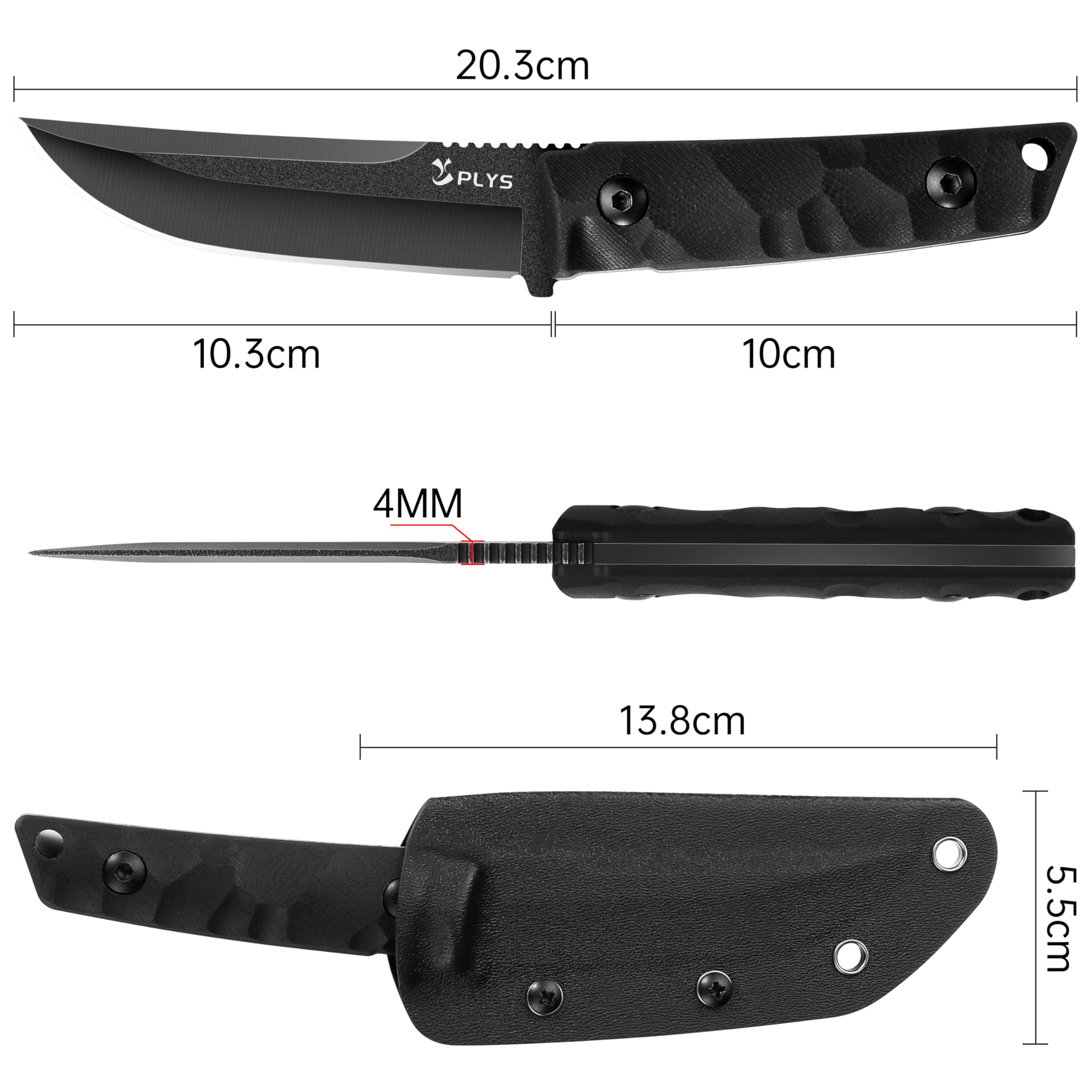 Plys Coltello da Caccia A Lama Fissa per Esterni, Lunghezza 10,3 cm, In Acciaio Inossidabile, Impugnatura in G10, Coltello da Sopravvivenza Nella Giungla, Campeggio, Escursionismo, Immersioni