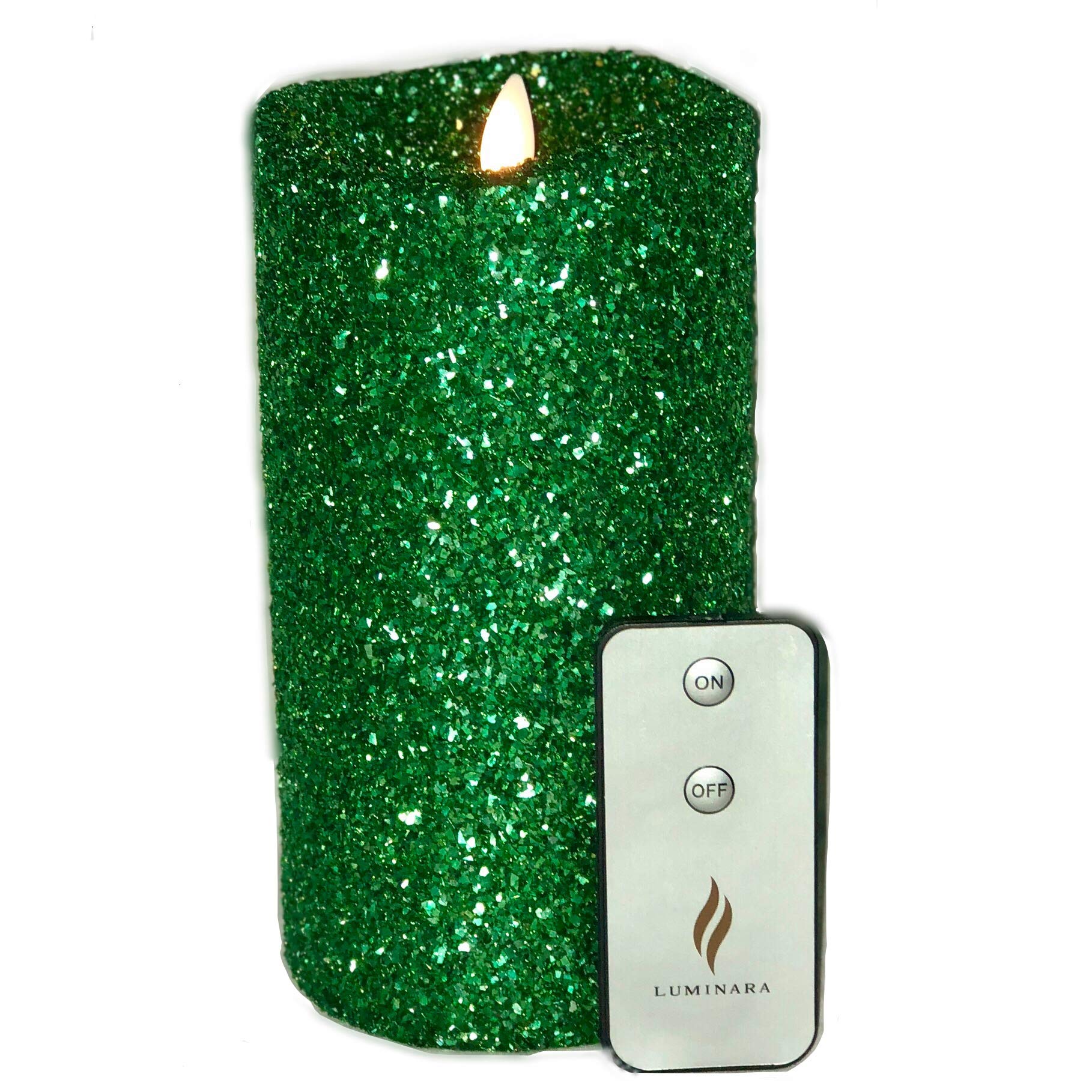 Buy Luminara Vintage Green Glitter 7" Flameless Pillar Candles w/Remote Online at desertcartUAE
