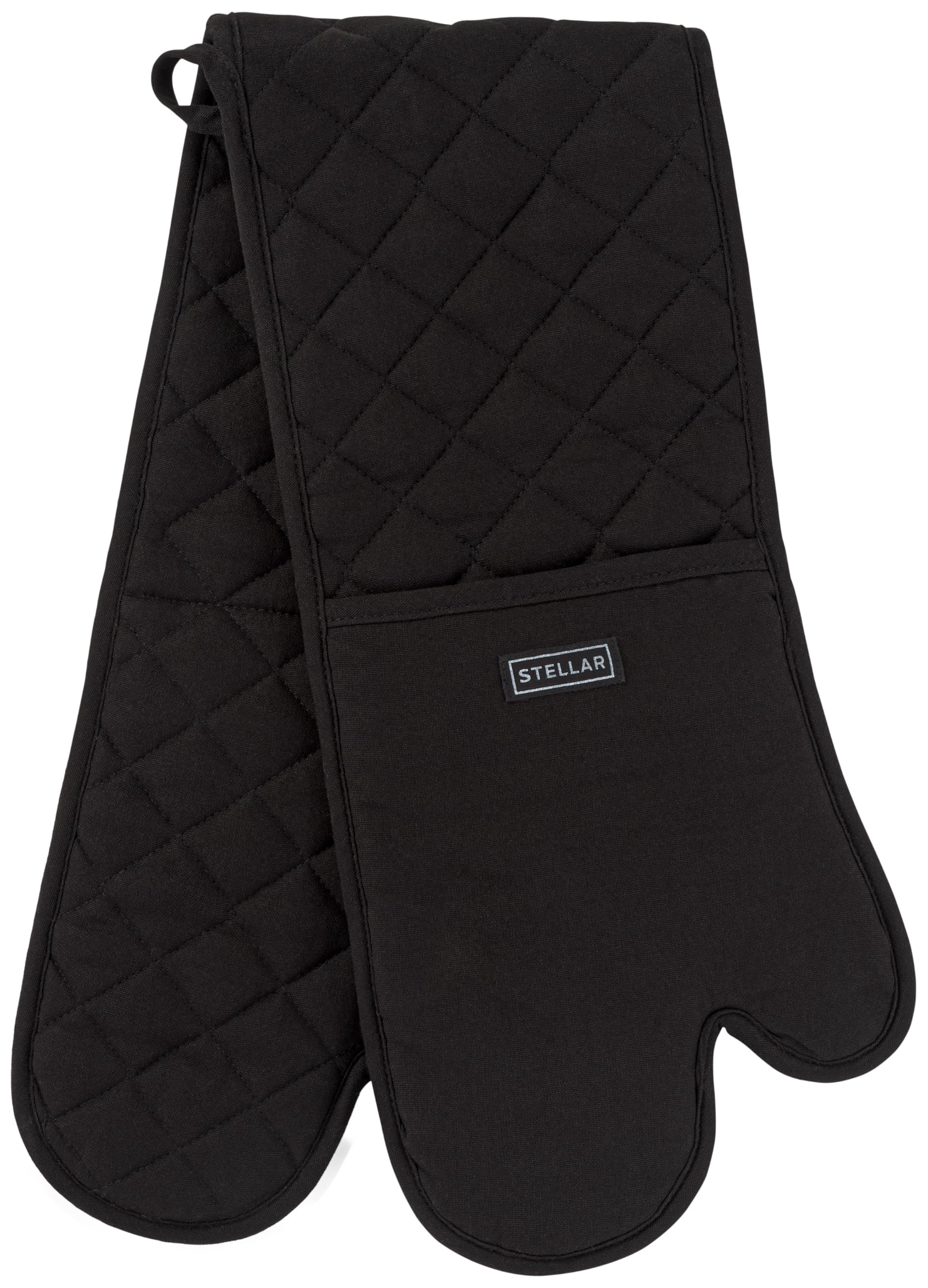 Stellar Textiles 98cm Double Oven Glove Black - Heat Resistant Long Double Oven Mitt for Safe Handling of Hot Trays, Roasting Dishes & Bakeware, Durable Kitchen Protection