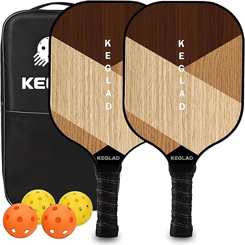 Juego de 2 palas de pickleball, palas de pickleball de grafito, juego de pickleball ligero con 4 bolas de pickleball y 1 bolsa de transporte,