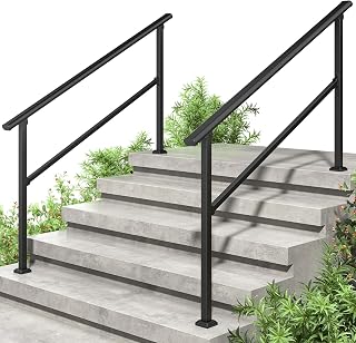 ROOMTEC 2 Pack 5 Step Handrails for Outdoor Steps, Safety Outdoor Handrails for Exterior Steps, Black Stair Railing Kit (4-5 Steps Handrail)