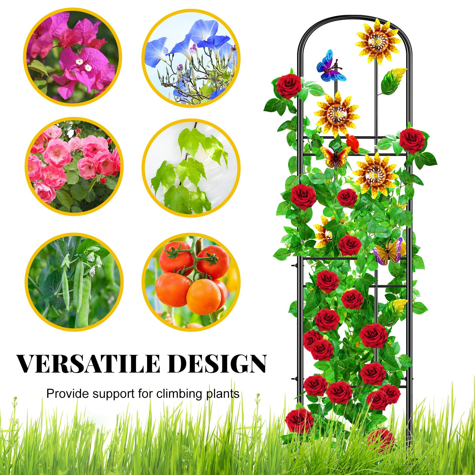 Lot de 2 treillis de jardin en métal autoportants à planter - Décoration de jardin - Treillis de jardin - Tuteur pour roses, fleurs et plantes grimpantes - 151,5 x 28 cm (tournesols)