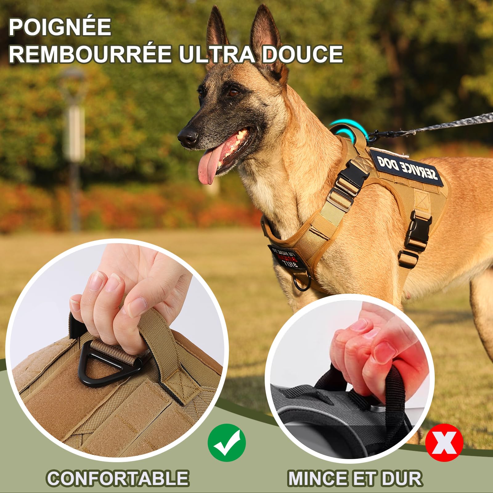 COMSLE Harnais Tactique Anti-Traction pour Chien Petit Moyen Grand Chien