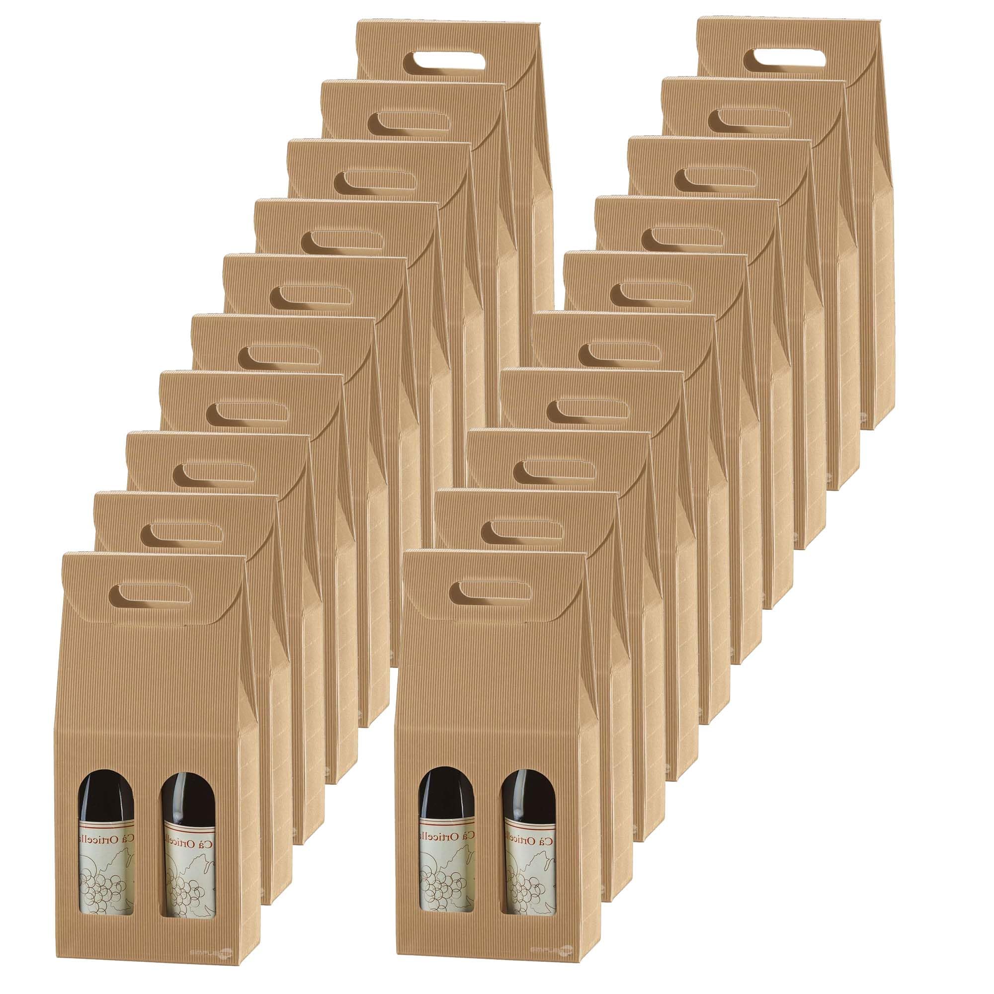 SIMPLETEK - 20X Boîte En Carton Boîte Cadeau Vente Havane Pour 2 Bouteilles Vin Huile Avec Fenêtre pour Noël Occasions (20 pièces)