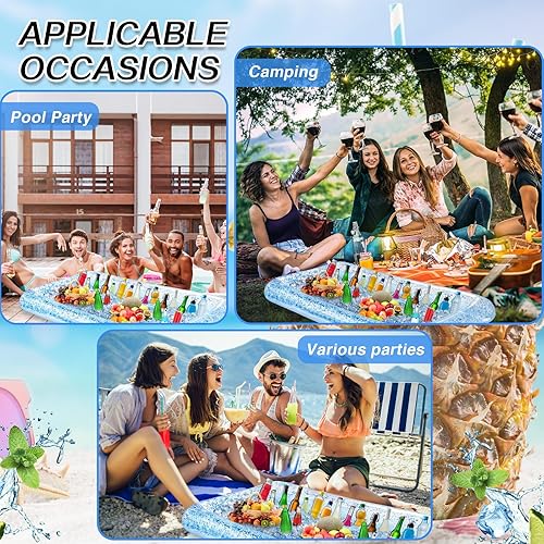 Miniatura 6 de Leitee 3 barras inflables de servicio de 52 x 24 x 5 pulgadas, bandeja de servir para bufé de hielo, enfriador de bebidas con tapón de drenaje,