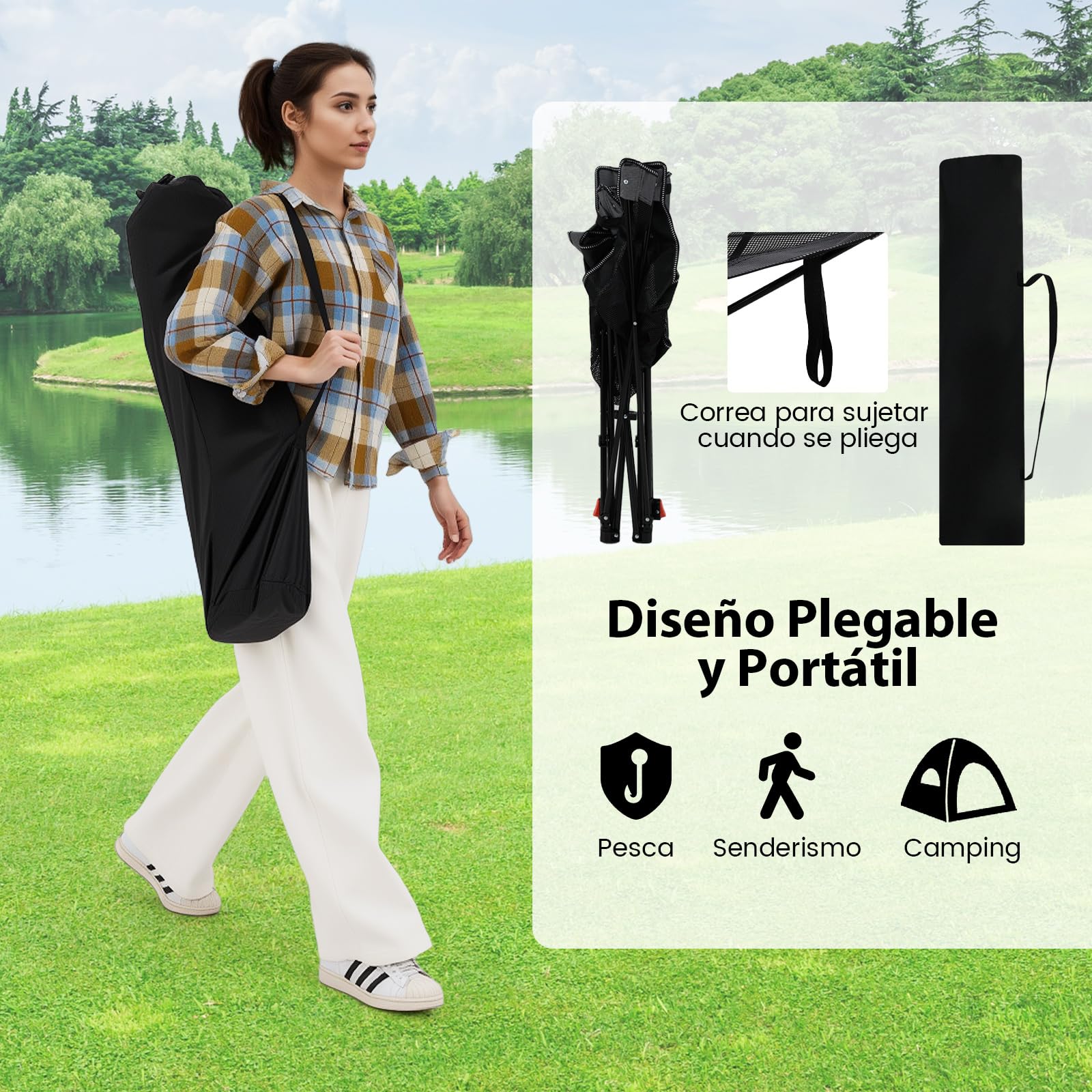 COSTWAY Silla Plegable Camping con Reposapiés Extraíble, Tumbona Reclinable con Respaldo Ajustable de 4 Niveles, Reposacabezas, Portavasos, Bolsa de Transporte, Jardin Playa Piscina (Gris)