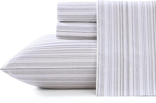 Miniatura 2 de Tommy Bahama - Juego de sábanas de algodón percal frescas y suaves para decorar el hogar con elegancia (modelo de rayas grises Kahanu Stripe, tamaño