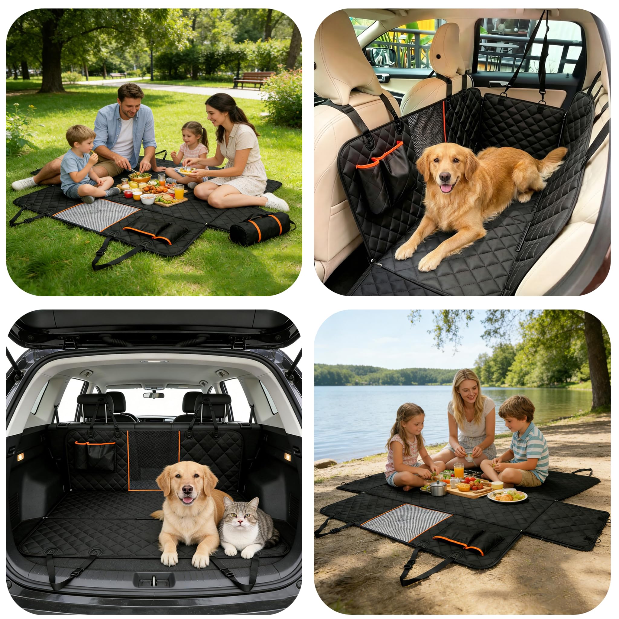 Coprisedile Auto per Cani, 135x44x36cm, Telo Auto per Cani, Telo Macchina per Cani, Telo Cane Auto Sedili Posteriori, con Rete di Prospettiva e Sacchetto, per Auto, SUV, Camion, Nero