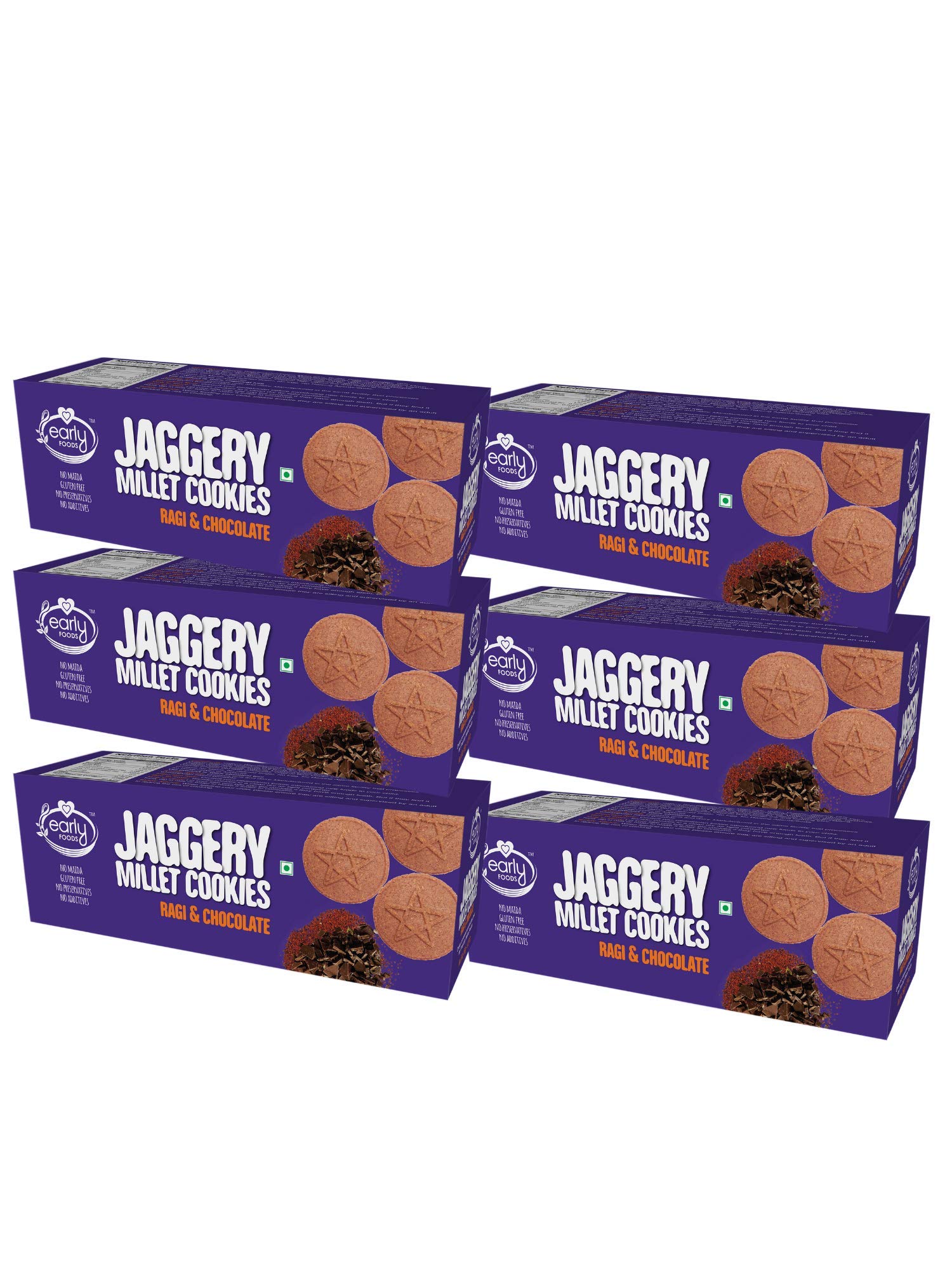 Early Foods - No Maida No Refined Sugar - Pack of 6 Ragi & Chocolate Jaggery Biscuits - Kids Snacks | Millet Cookies | Sugar Free Cookies | Ragi Biscuits for Kids | No Junk School Snack 130g x 6