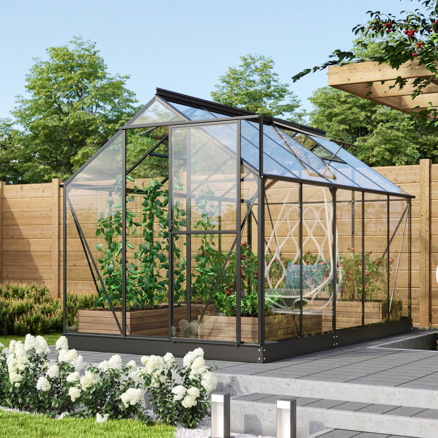 Vitavia Gewächshaus Triton 6200" inkl. Stahlfundament, schwarz, 6,2 m², 3 mm ESG | Wetterfestes & stabiles Treibhaus | Perfekt für Gemüse & Pflanzen | Robust & langlebig