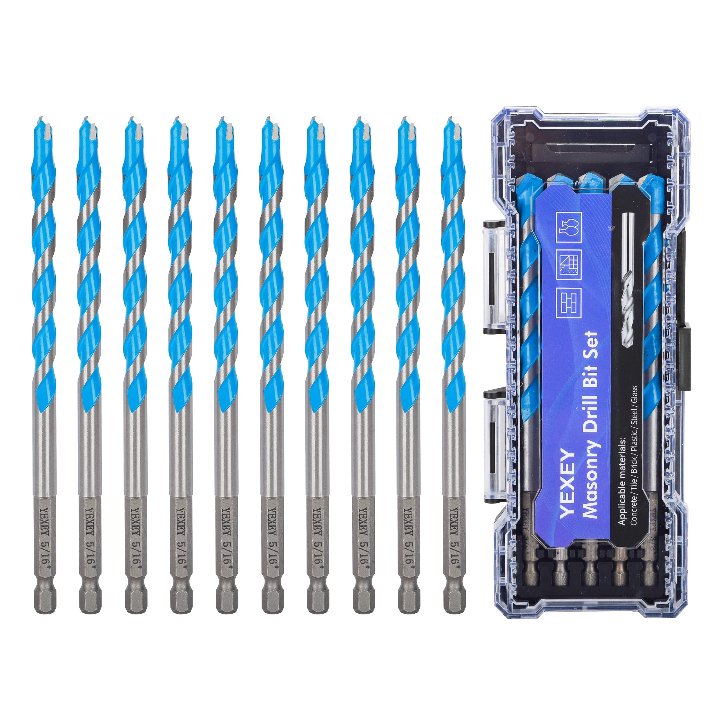 YEXEY 10PCS 5/16" Masonry Concrete Drill Bit Set,Tungsten Carbide Drill Bit Tip,Hex Shank Drill Bits Set for Tile,Brick,Marble,Plastic,Cement,Wood,