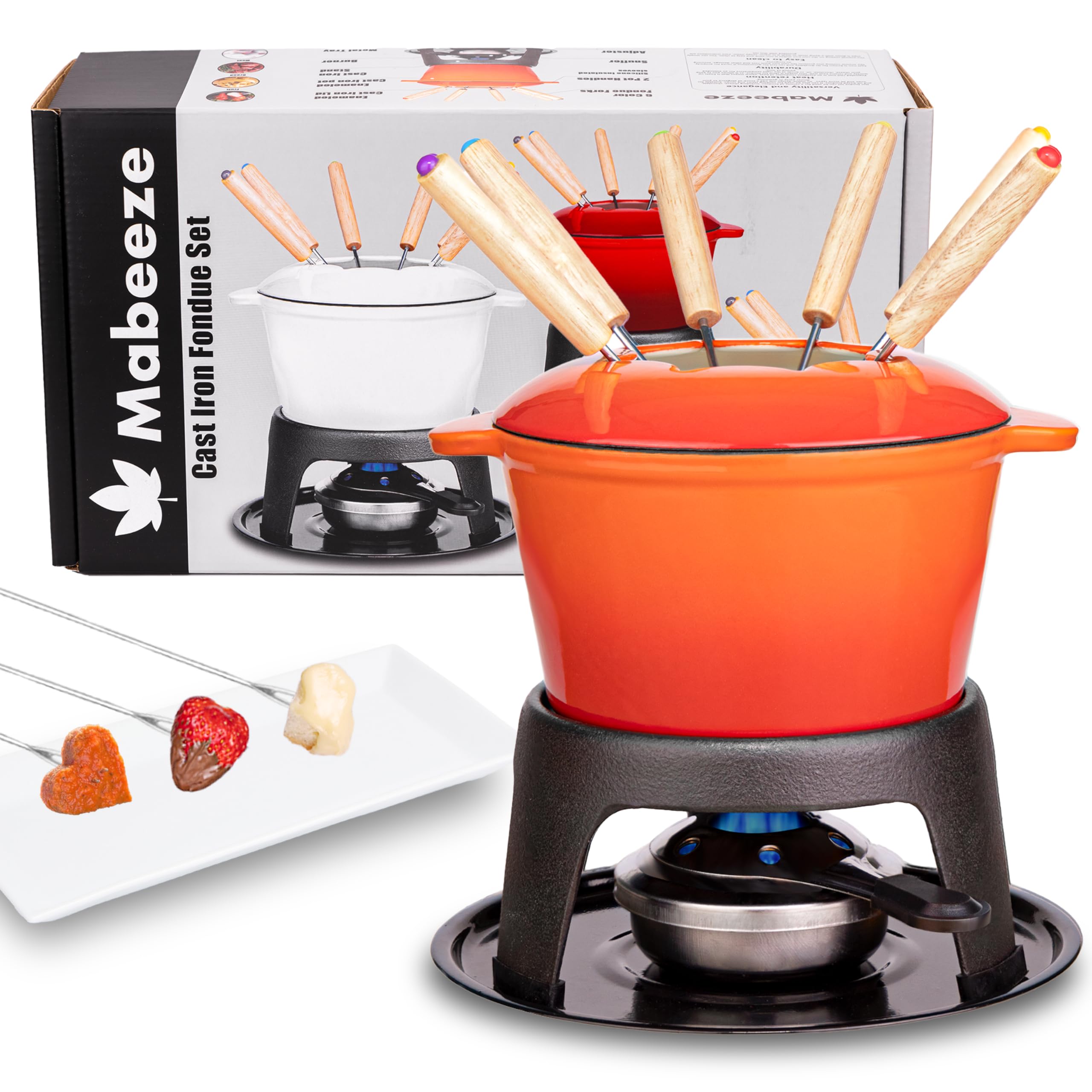 Mabeeze Cast Iron Fondue Set - Cheese, Chocolate & More -7