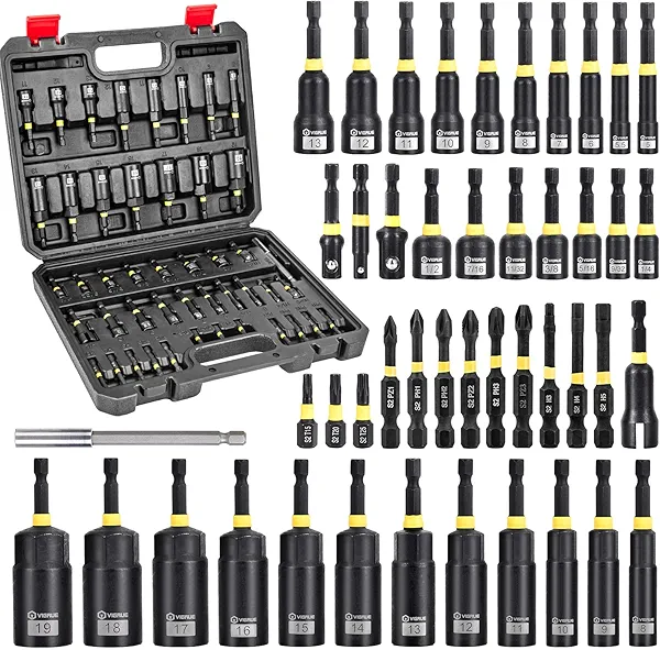 VIGRUE 46PCS Nut Driver Set for Impact Drill, Magnetic and Deep Nut Drivers, Metric & SAE Nut Drivers, Wing Nut Driver, Bit Extension, 1/4 Quick Change and Phillips Torx Hex Screwdriver Bit