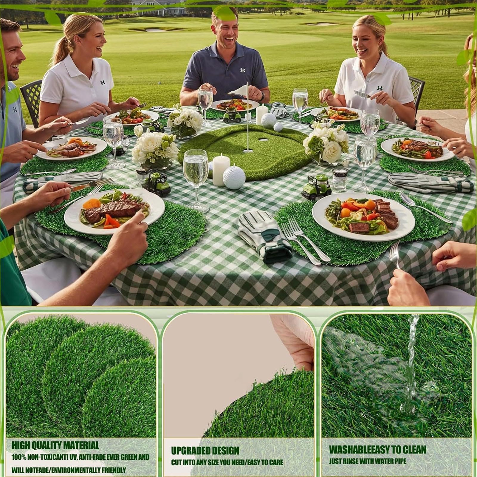 10 manteles Individuales de césped Artificial, Protectores de de Comedor fáciles de Usar, Antideslizantes, Accesorios de Comida para reuniones Familiares, Cubiertas de Multiusos